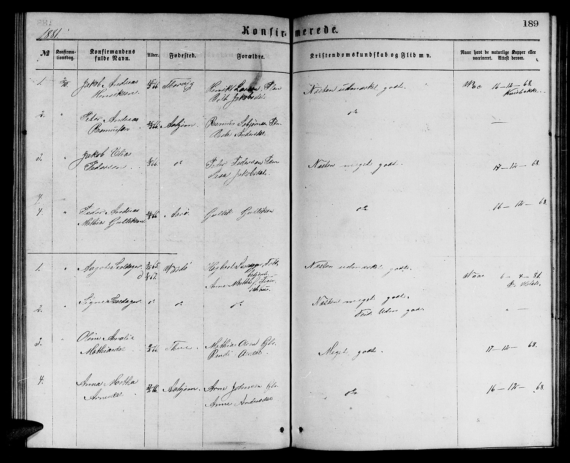 Ministerialprotokoller, klokkerbøker og fødselsregistre - Møre og Romsdal, SAT/A-1454/501/L0016: Parish register (copy) no. 501C02, 1868-1884, p. 189
