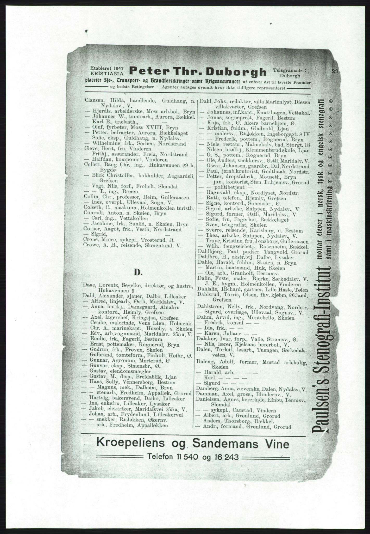 Aker adressebok/adressekalender, PUBL/001/A/001: Akers adressebok, 1916-1917, p. 29