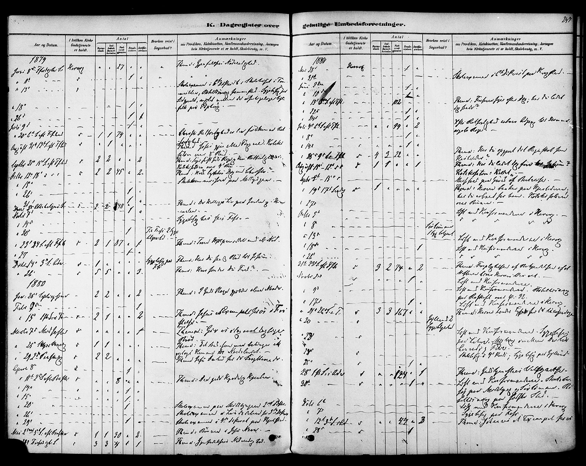 Ministerialprotokoller, klokkerbøker og fødselsregistre - Sør-Trøndelag, SAT/A-1456/692/L1105: Parish register (official) no. 692A05, 1878-1890, p. 247