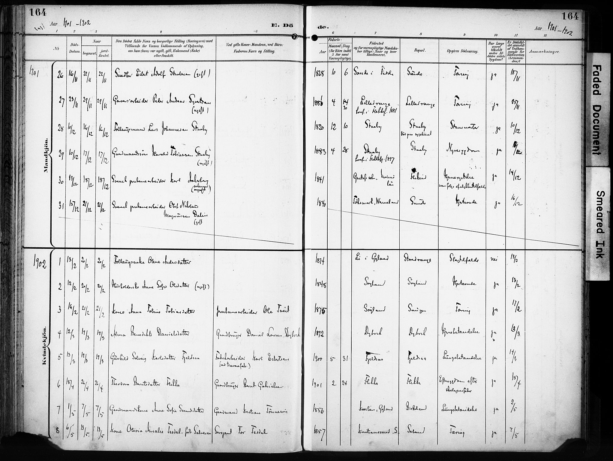 Flekkefjord sokneprestkontor, AV/SAK-1111-0012/F/Fa/Fac/L0009: Parish register (official) no. A 9, 1899-1909, p. 164