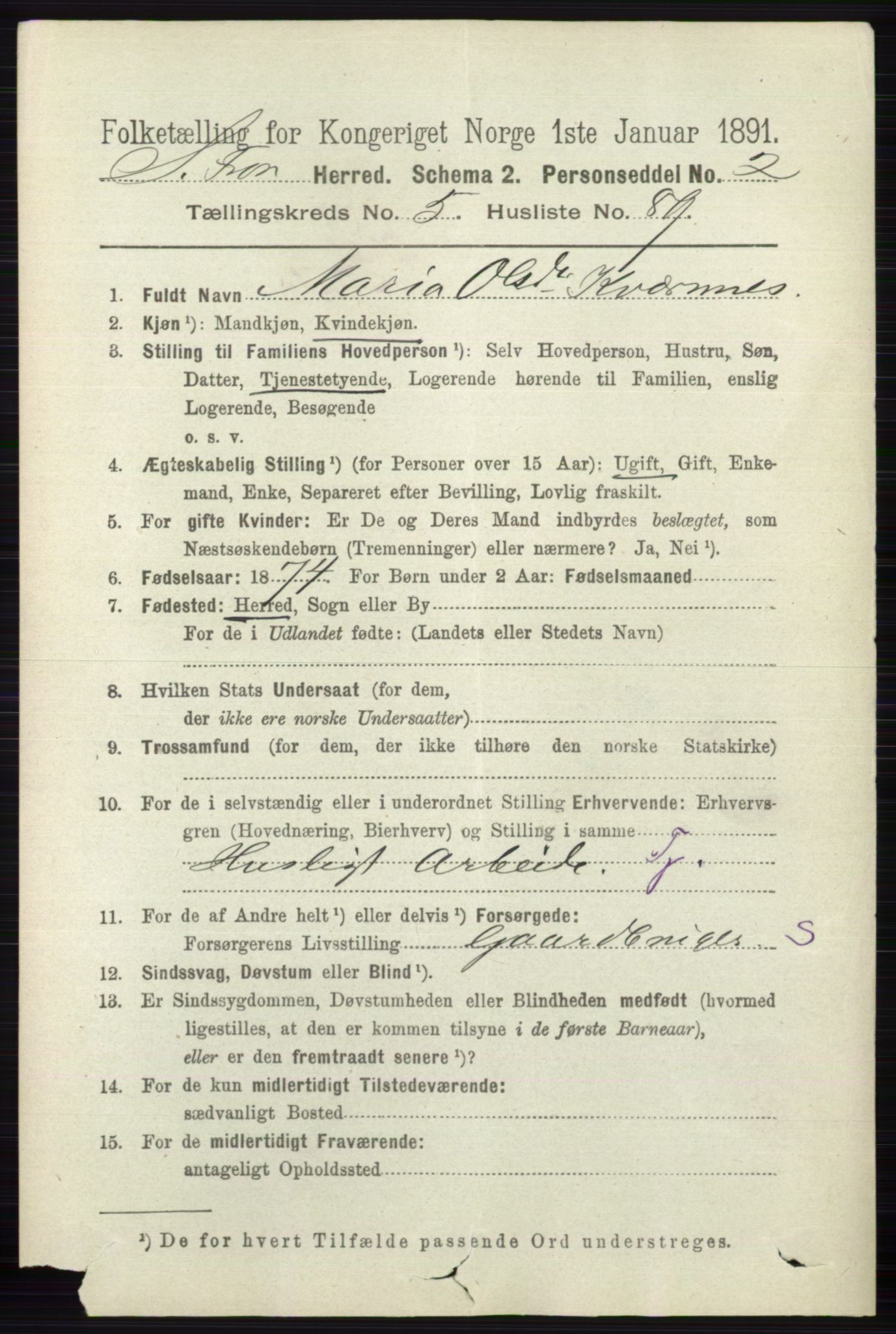 RA, 1891 census for 0519 Sør-Fron, 1891, p. 2517