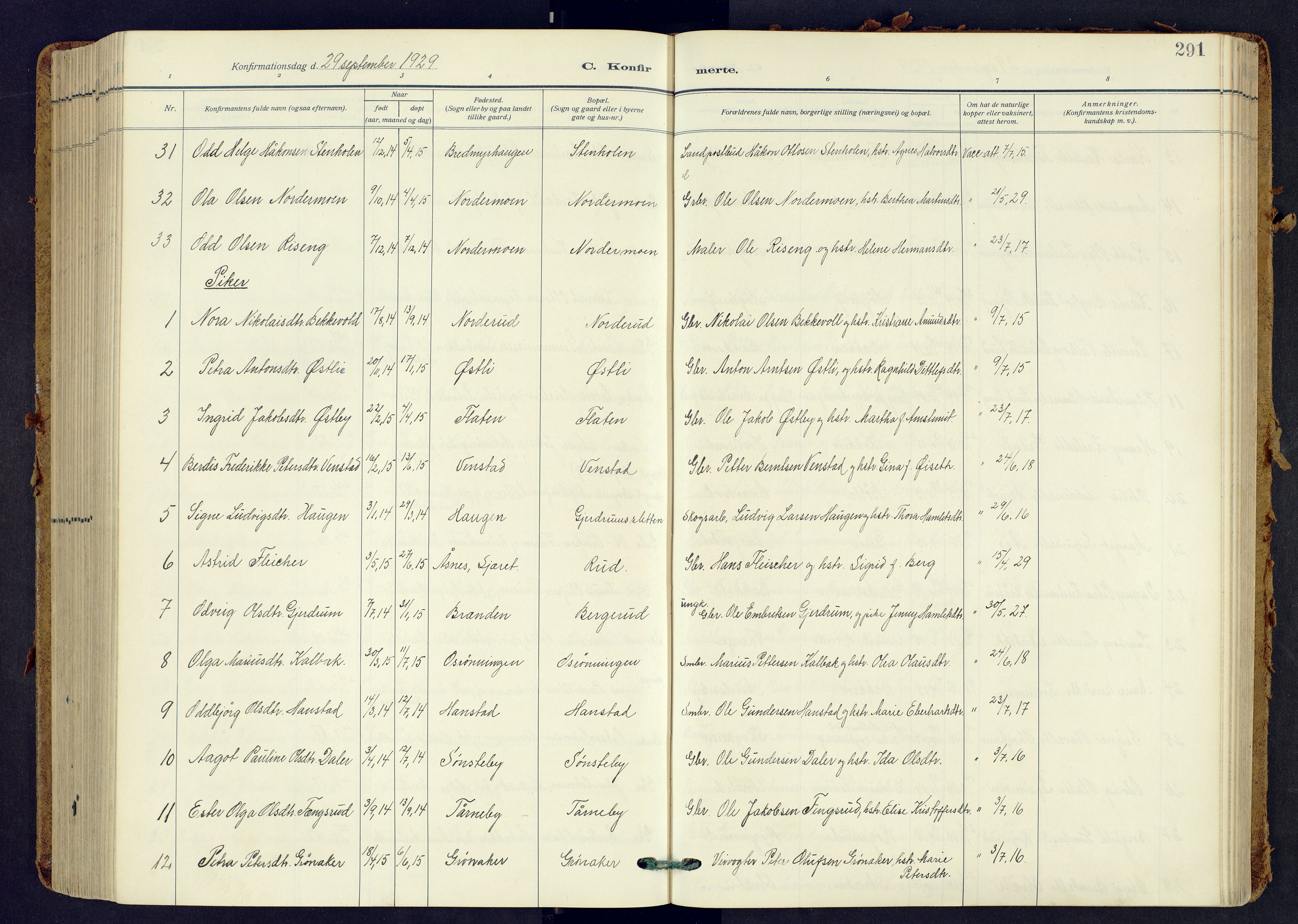Våler prestekontor, Hedmark, AV/SAH-PREST-040/H/Ha/Haa/L0009: Parish register (official) no. 9, 1912-1940, p. 291