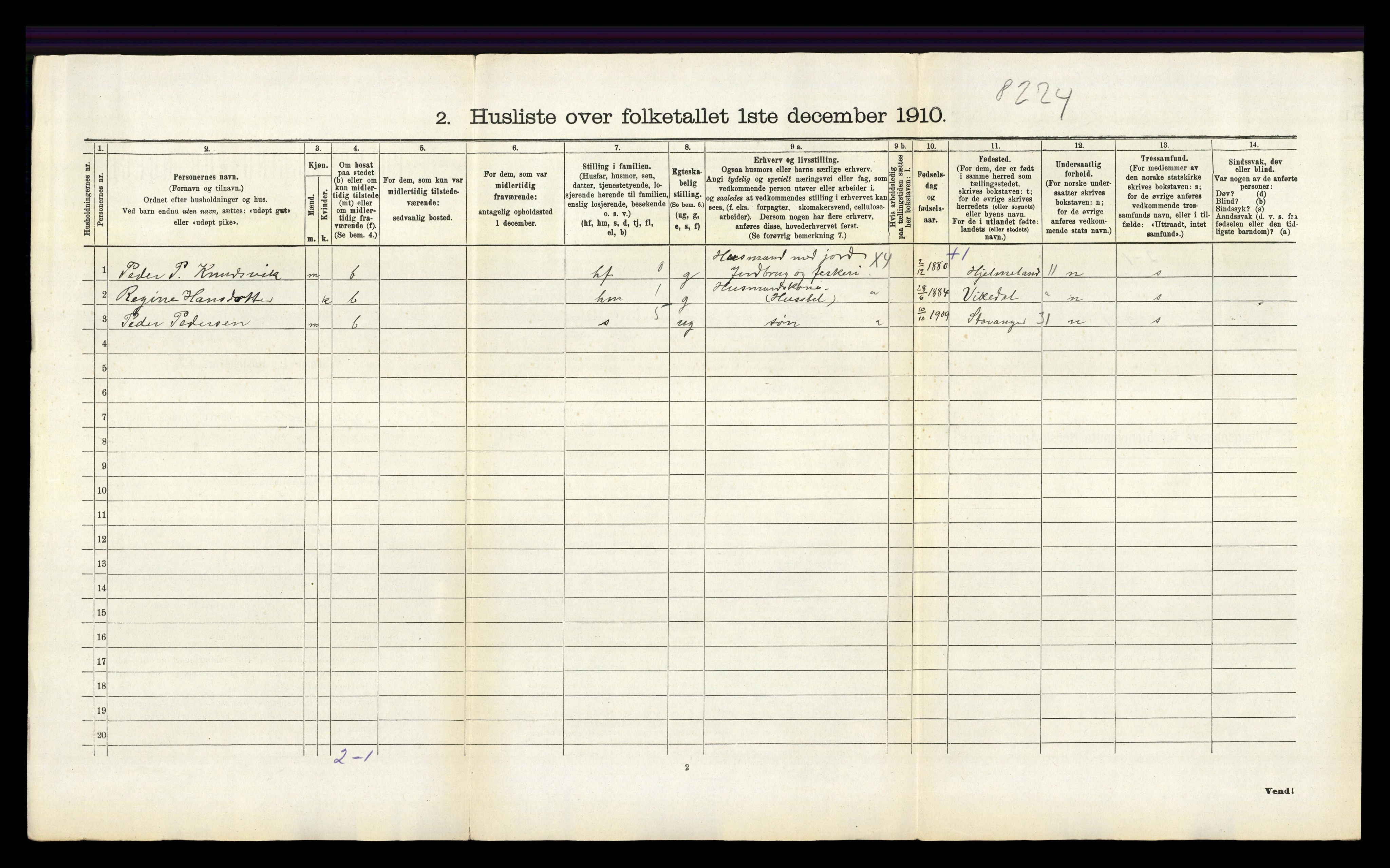 RA, 1910 census for Jelsa, 1910, p. 282