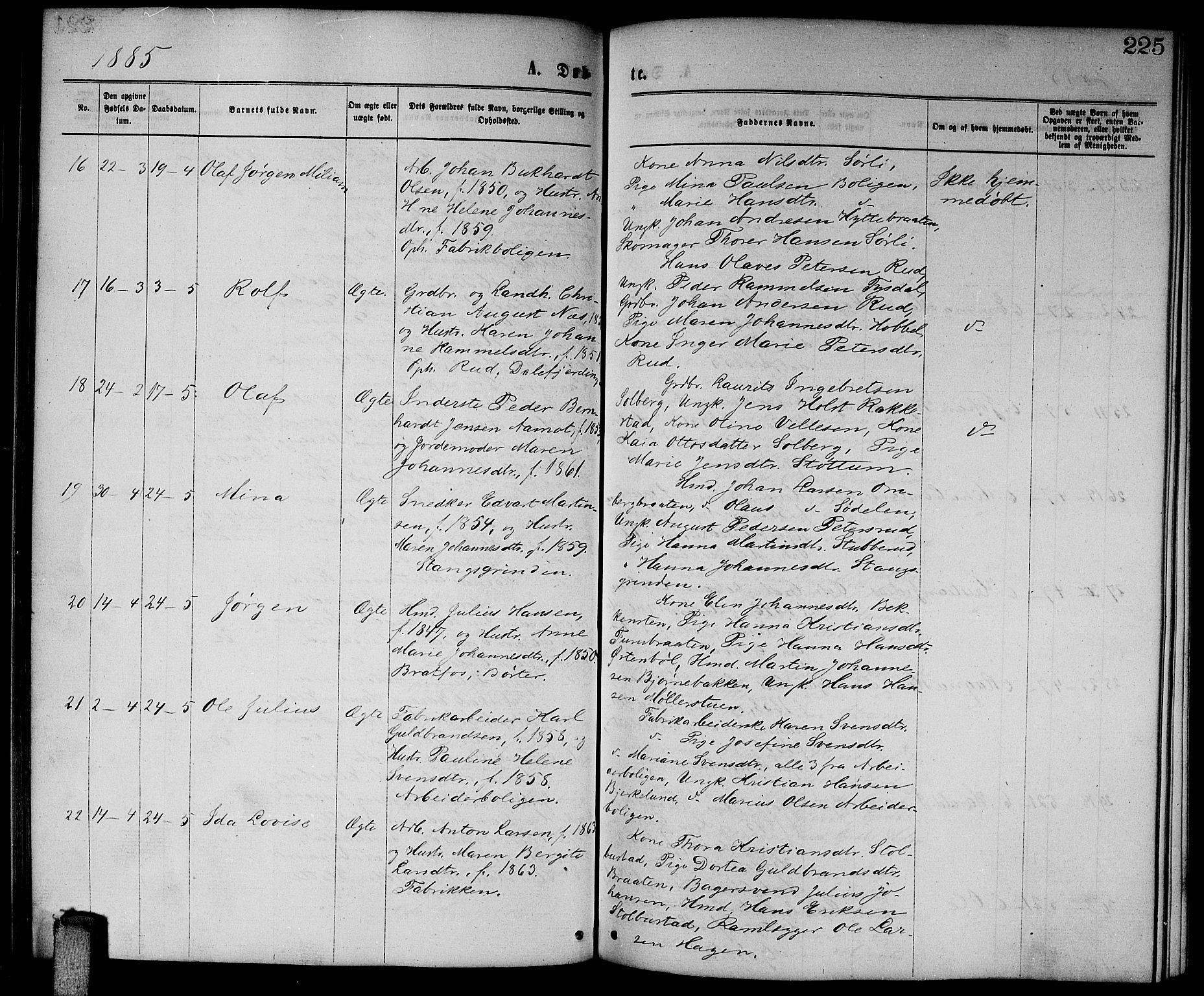 Enebakk prestekontor Kirkebøker, AV/SAO-A-10171c/G/Ga/L0005: Parish register (copy) no. I 5, 1867-1888, p. 225