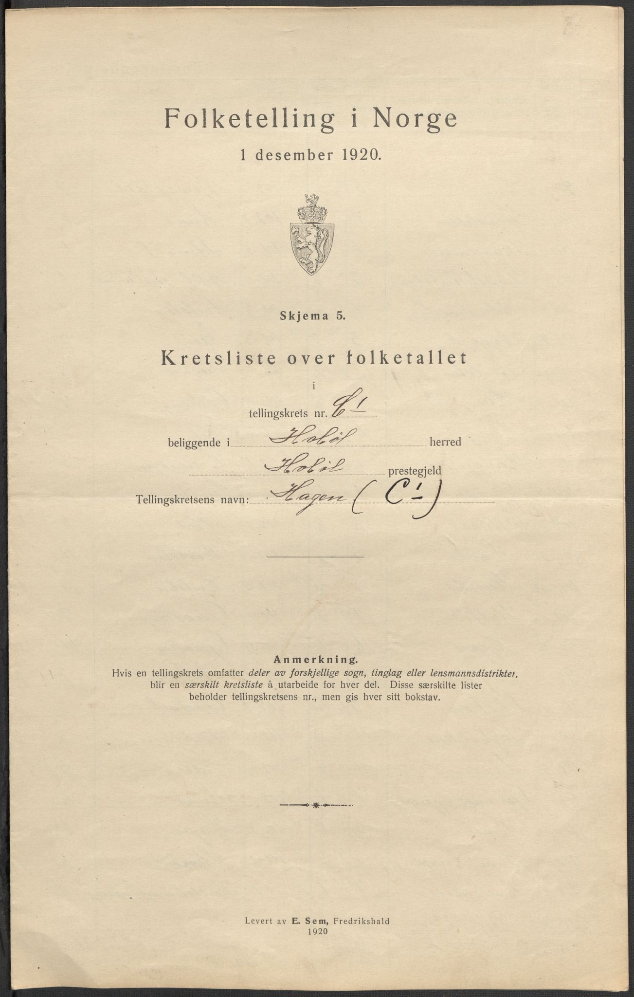 SAO, 1920 census for Hobøl, 1920, p. 17