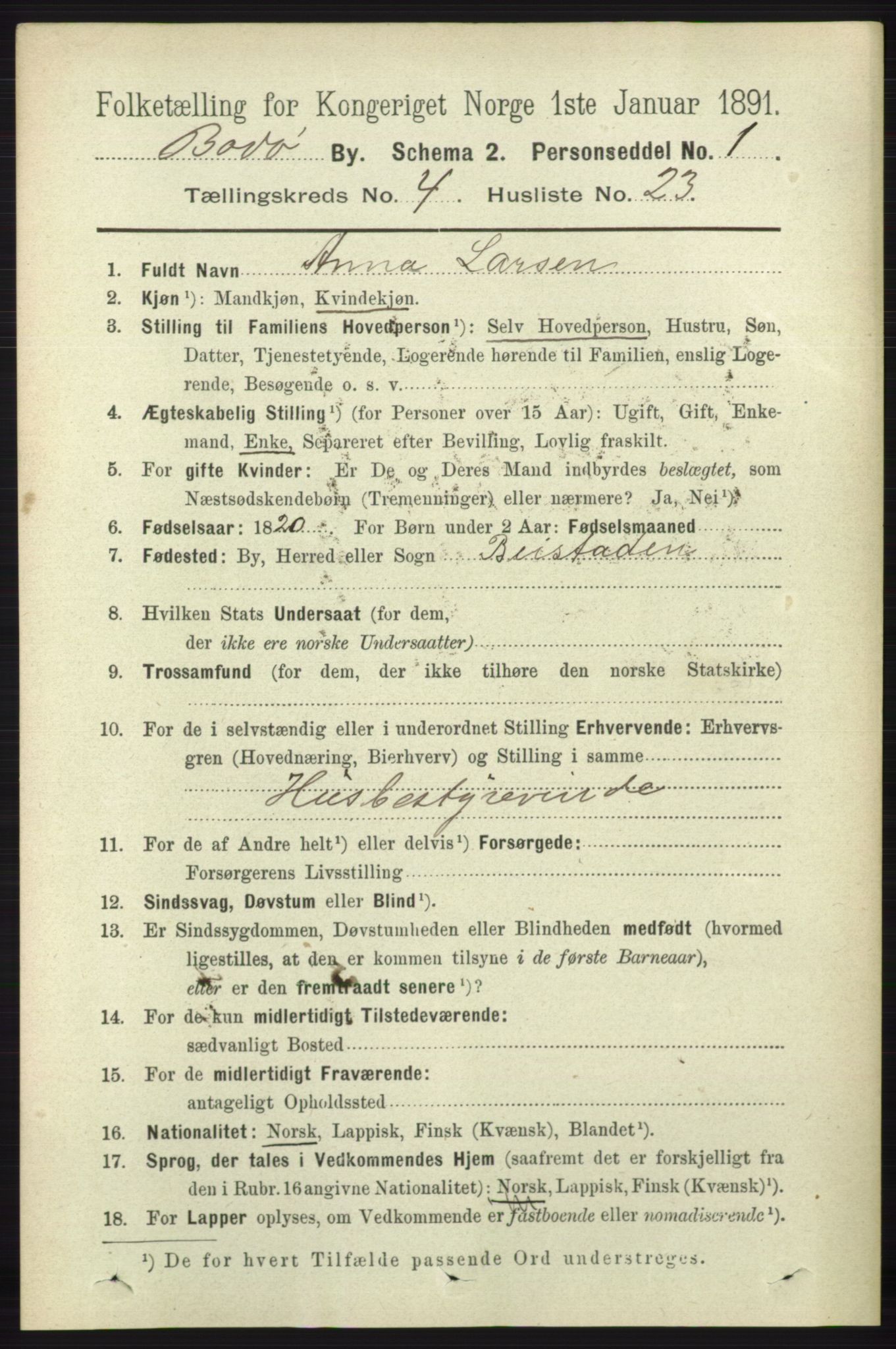 RA, 1891 census for 1804 Bodø, 1891, p. 3253