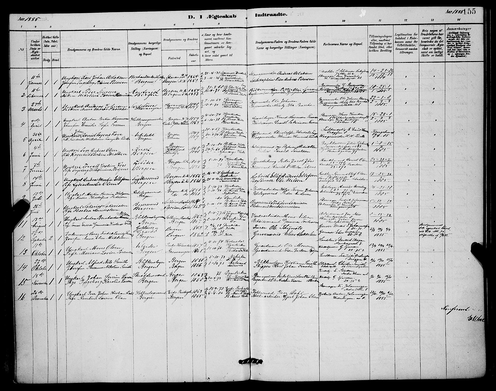 Mariakirken Sokneprestembete, SAB/A-76901/H/Hab/L0004: Parish register (copy) no. A 4, 1878-1892, p. 155