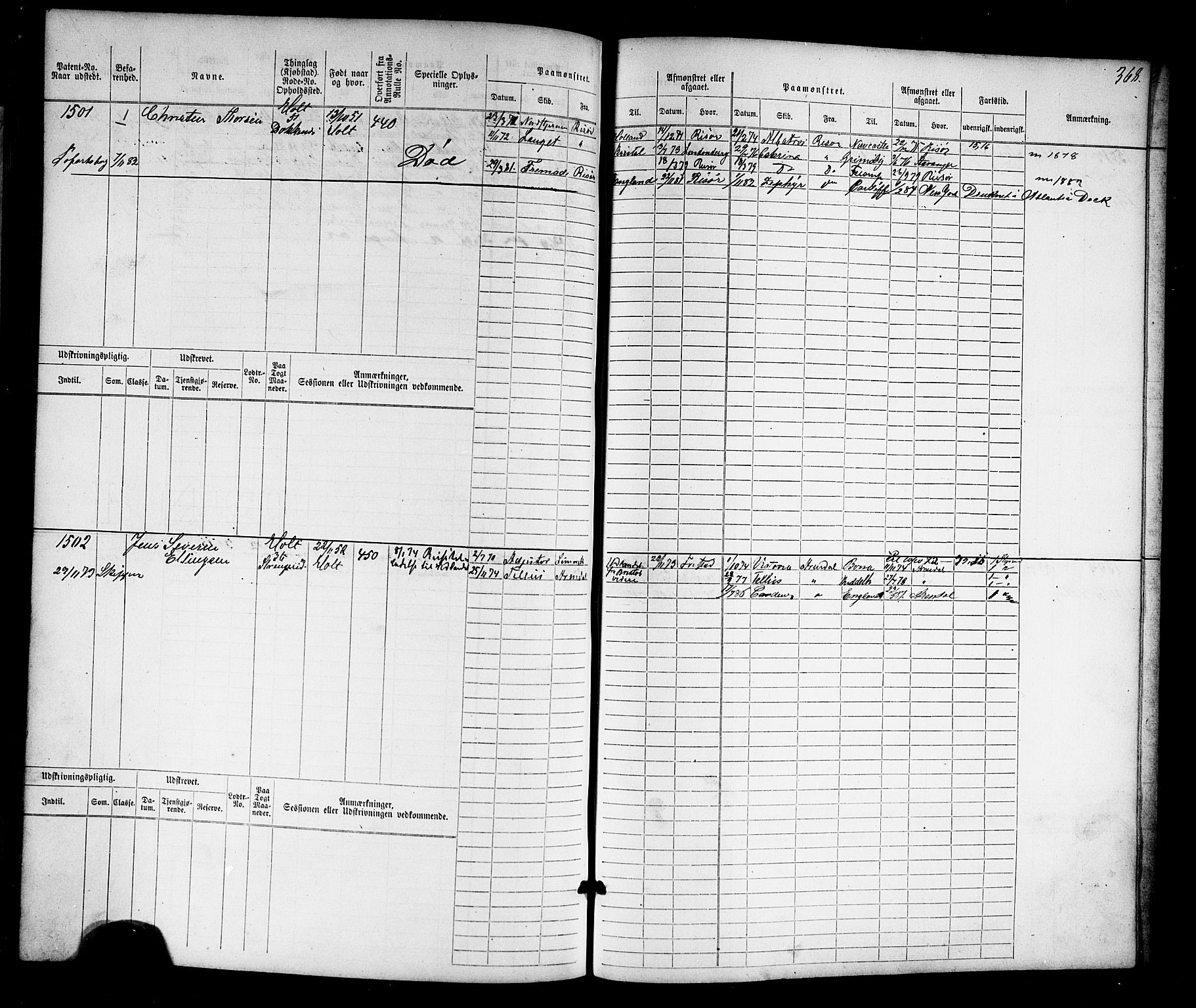 Tvedestrand mønstringskrets, AV/SAK-2031-0011/F/Fb/L0016: Hovedrulle nr 767-1532, U-32, 1869-1910, p. 380