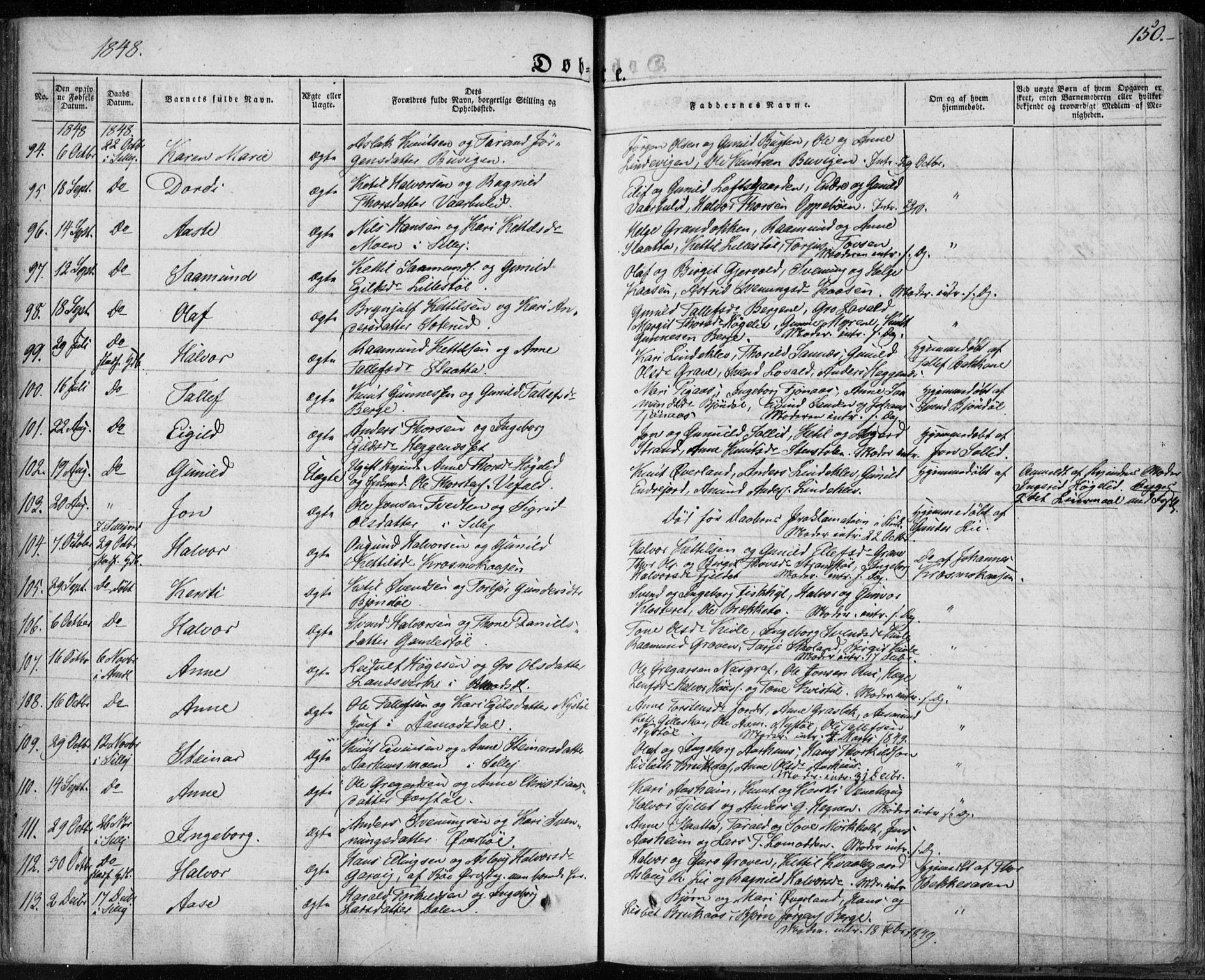 Seljord kirkebøker, AV/SAKO-A-20/F/Fa/L0011: Parish register (official) no. I 11, 1831-1849, p. 150