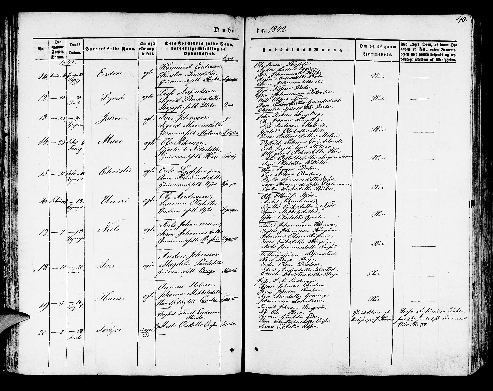 Leikanger sokneprestembete, AV/SAB-A-81001/H/Haa/Haaa/L0007: Parish register (official) no. A 7, 1838-1851, p. 40