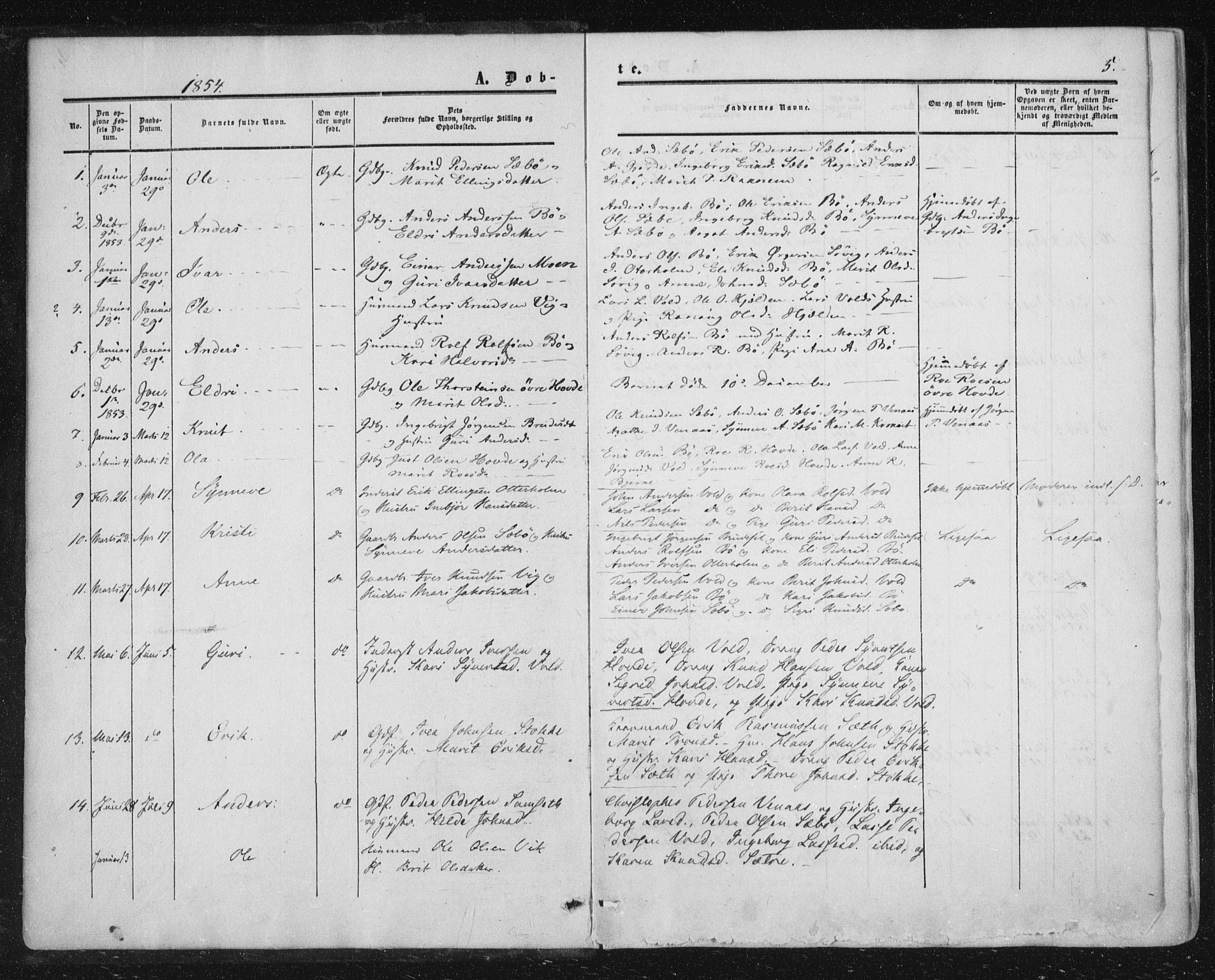 Ministerialprotokoller, klokkerbøker og fødselsregistre - Møre og Romsdal, SAT/A-1454/543/L0562: Parish register (official) no. 543A02, 1854-1884, p. 5