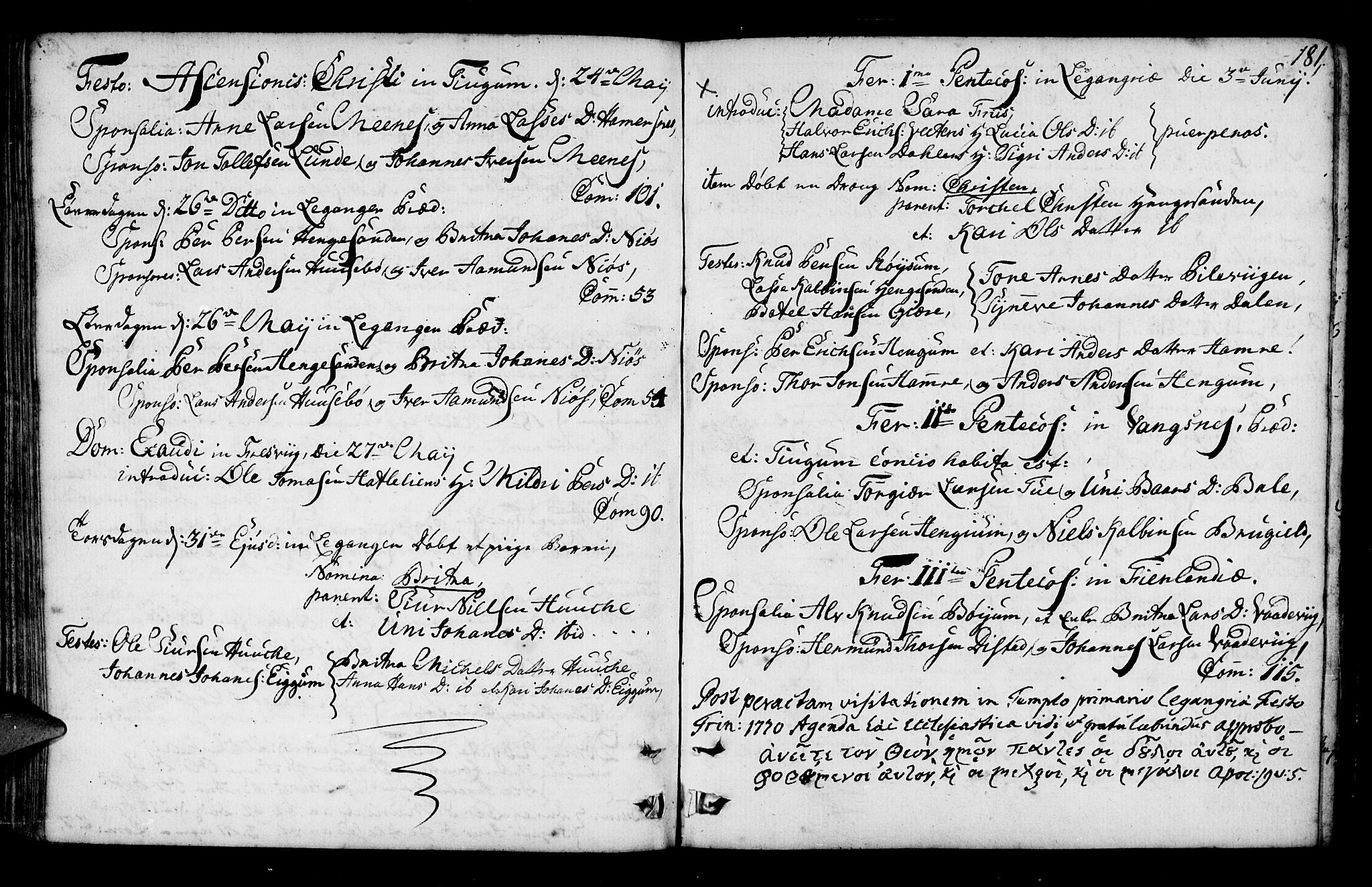 Leikanger sokneprestembete, SAB/A-81001: Parish register (official) no. A 3, 1756-1770, p. 181