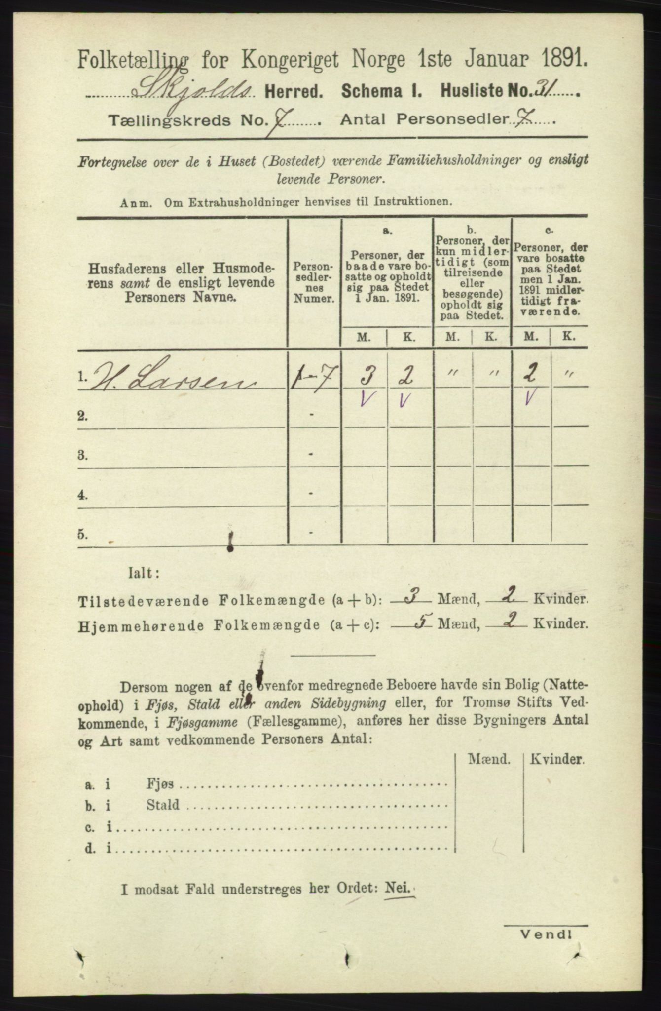 RA, 1891 census for 1154 Skjold, 1891, p. 1334