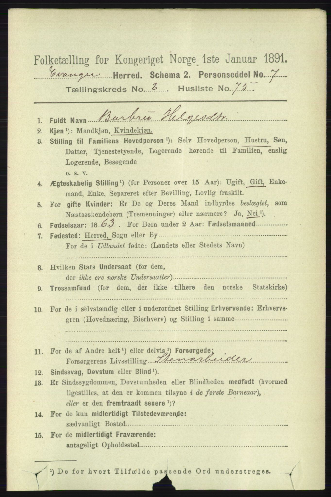 RA, 1891 census for 1237 Evanger, 1891, p. 804