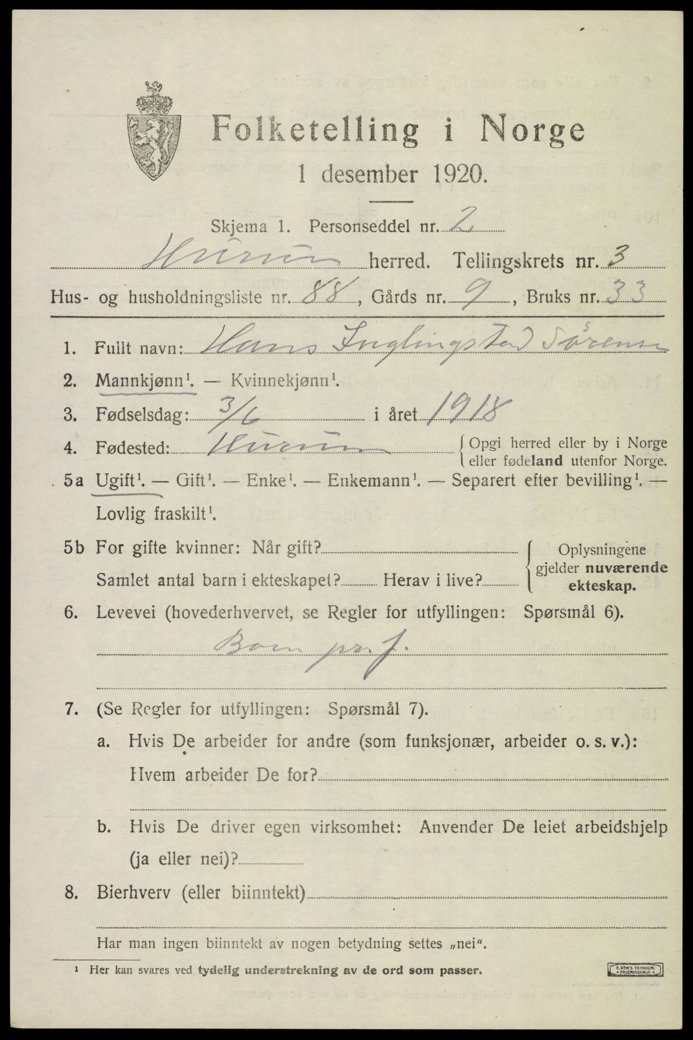 SAKO, 1920 census for Hurum, 1920, p. 5732