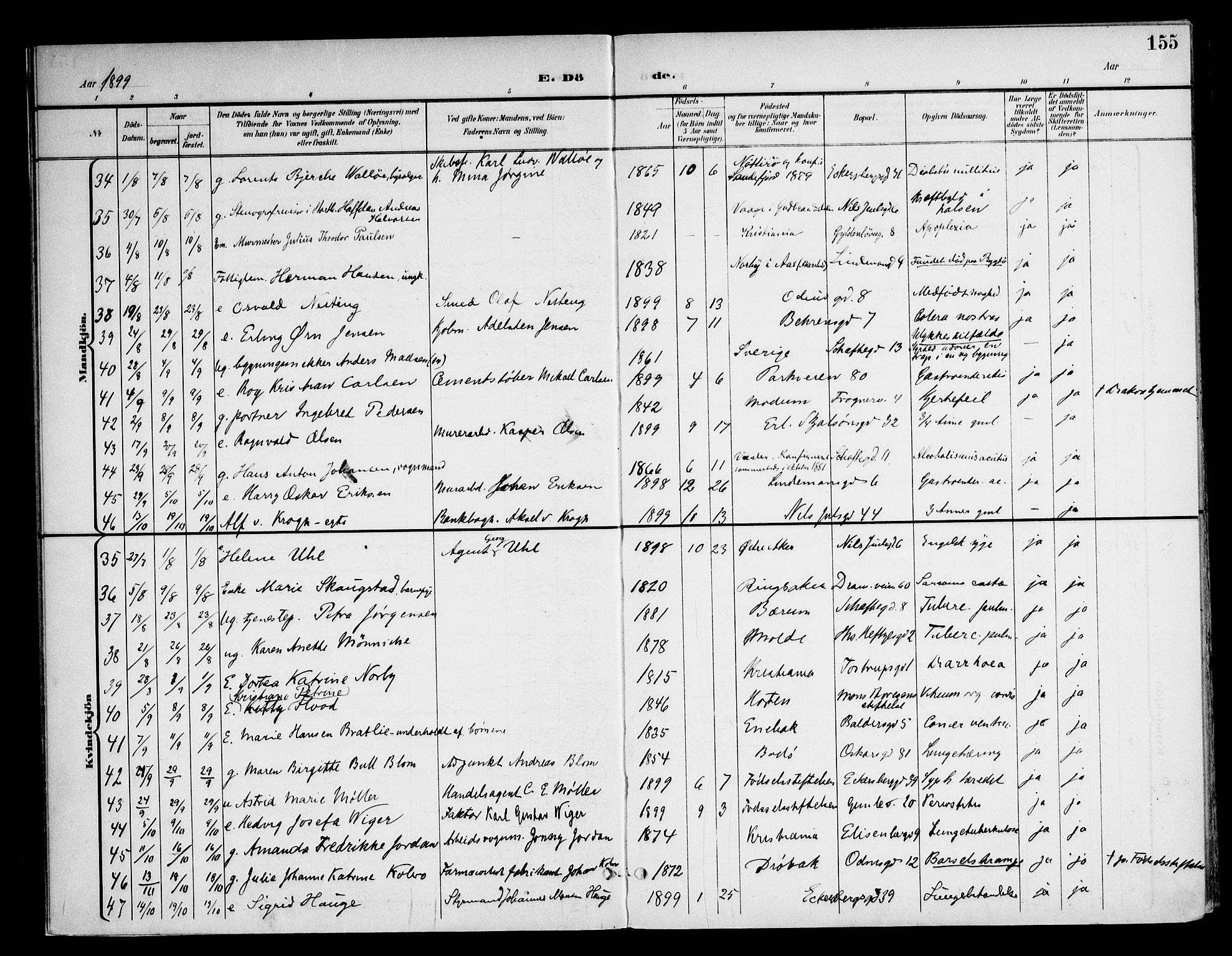 Frogner prestekontor Kirkebøker, SAO/A-10886/F/Fa/L0004: Parish register (official) no. 4, 1898-1921, p. 155