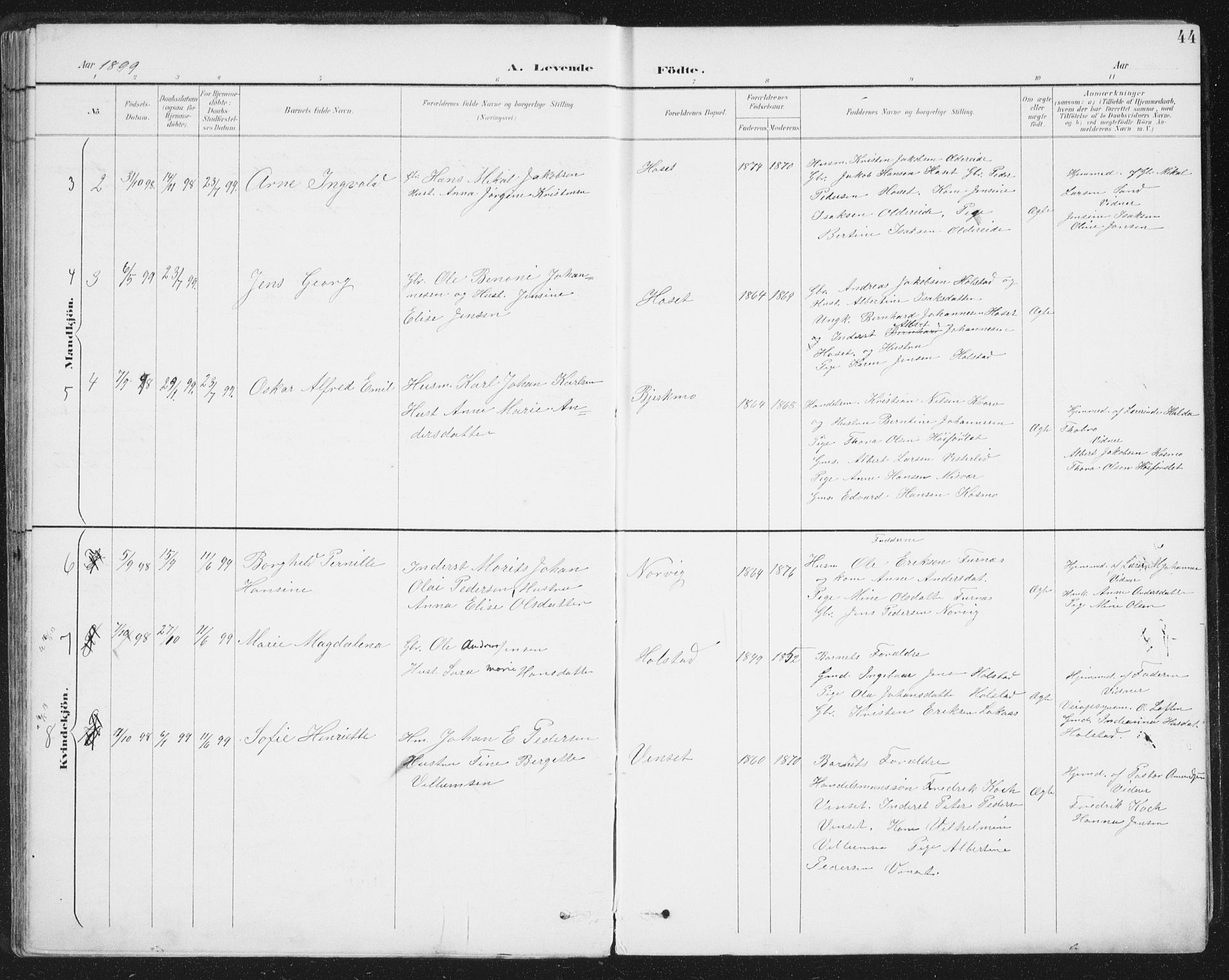 Ministerialprotokoller, klokkerbøker og fødselsregistre - Nordland, AV/SAT-A-1459/852/L0741: Parish register (official) no. 852A11, 1894-1917, p. 44