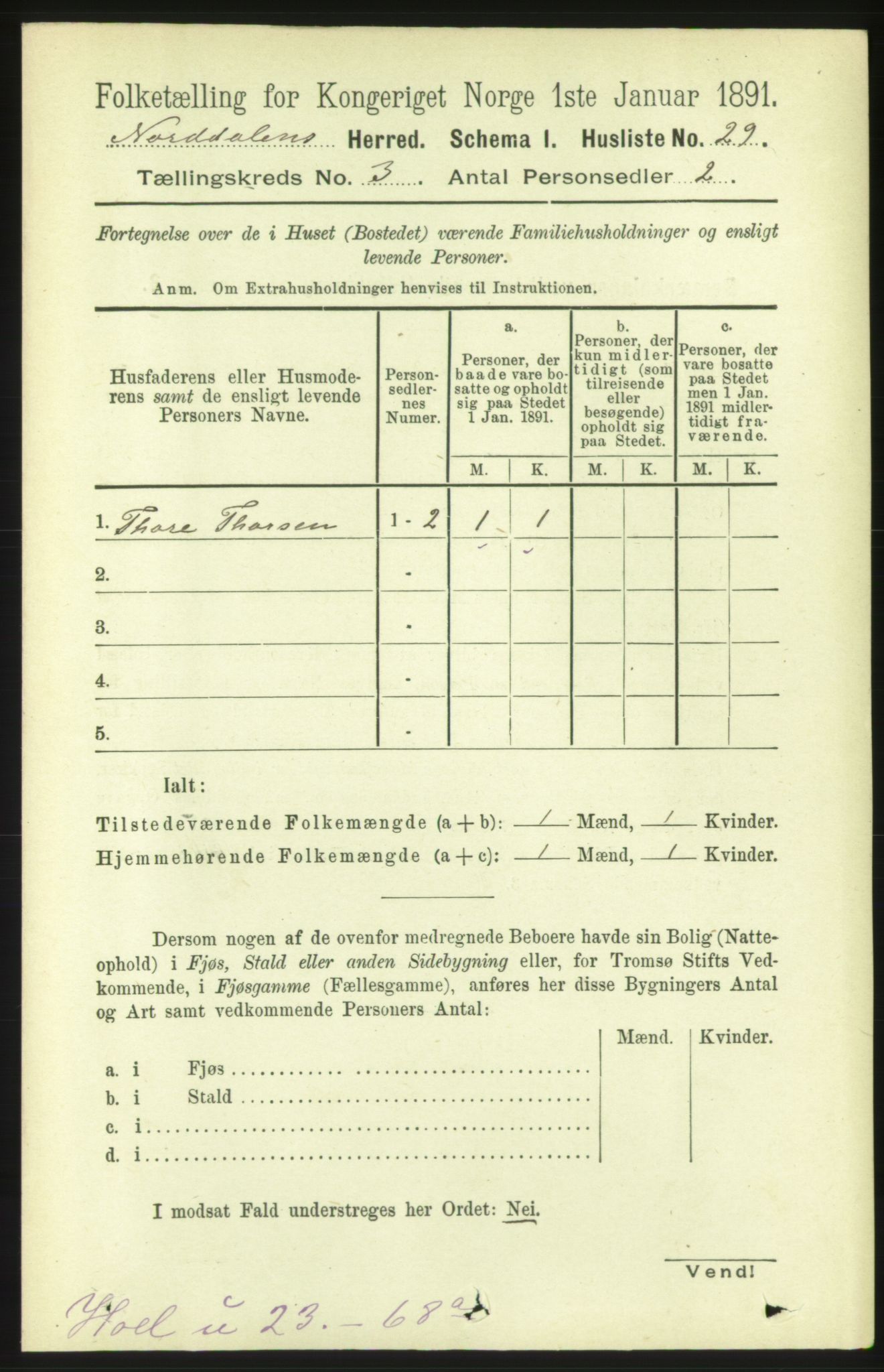 RA, 1891 census for 1524 Norddal, 1891, p. 537