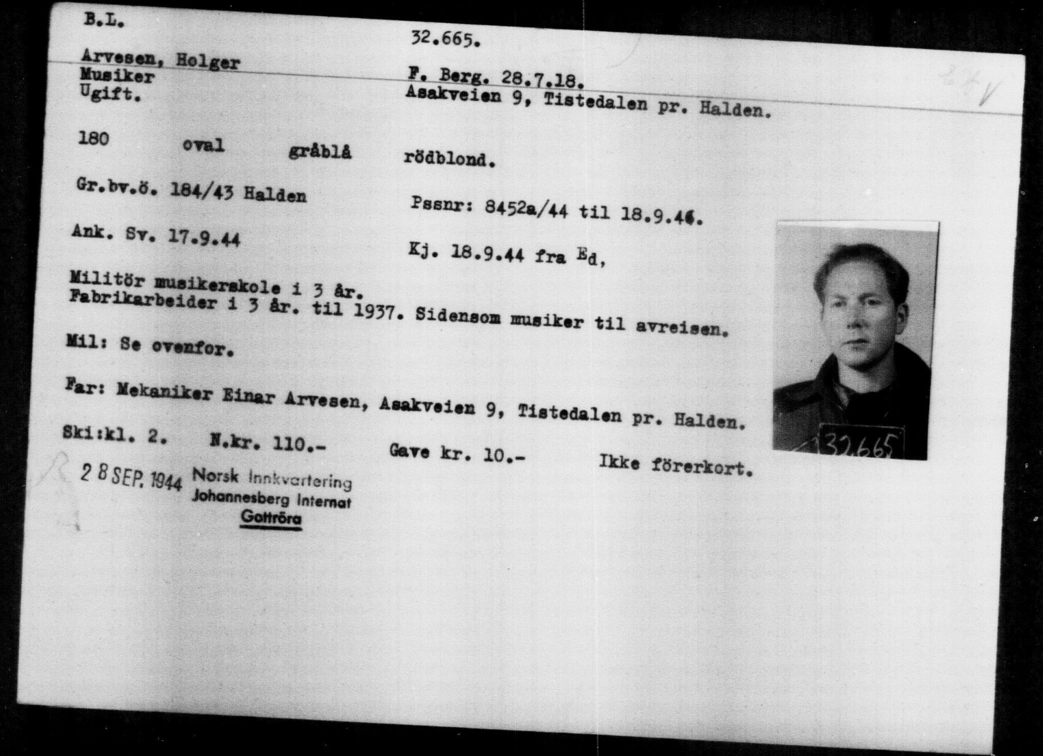 Utenriksstasjonene, Legasjonen i Stockholm, Flyktningkontoret, AV/RA-S-6753/V/Va/L0013: Kjesäterkartoteket, flyktninger med registreringsnr. 31500-34731, 1940-1945, p. 1228