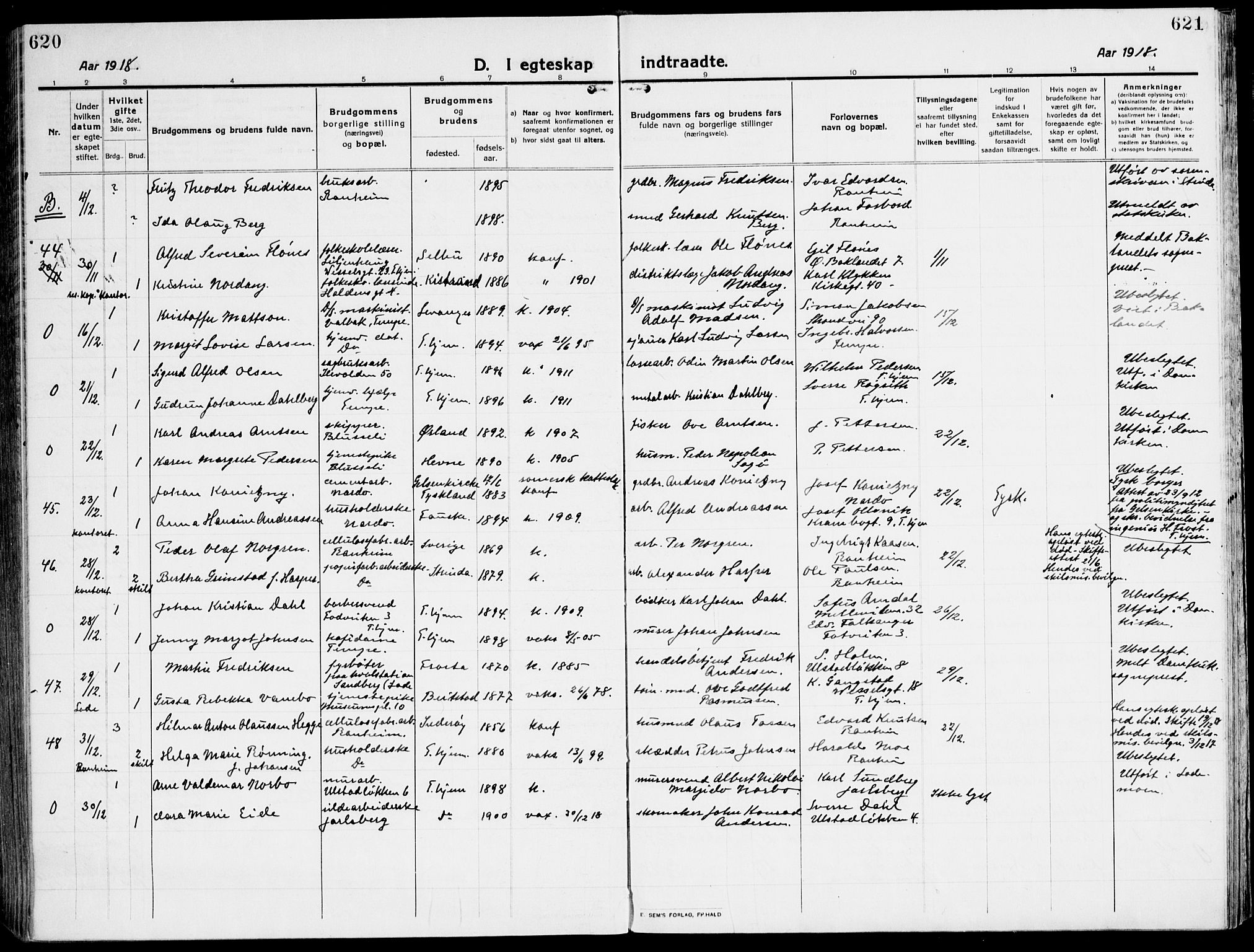 Ministerialprotokoller, klokkerbøker og fødselsregistre - Sør-Trøndelag, SAT/A-1456/607/L0321: Parish register (official) no. 607A05, 1916-1935, p. 620-621