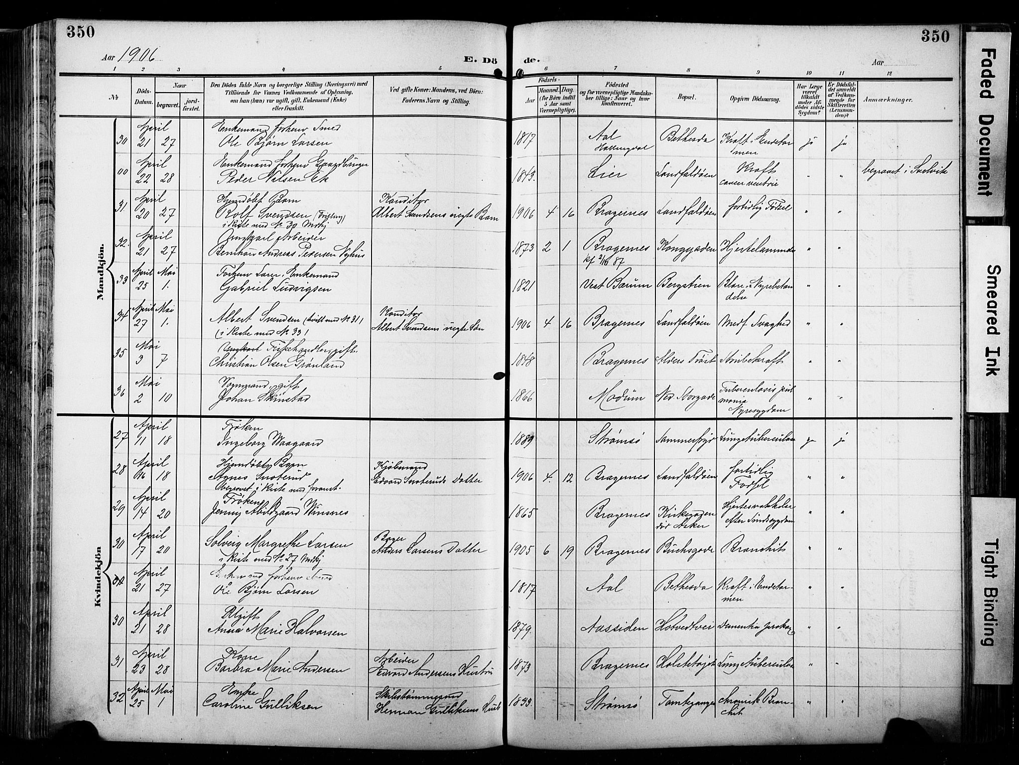 Bragernes kirkebøker, AV/SAKO-A-6/F/Fb/L0009: Parish register (official) no. II 9, 1902-1911, p. 350