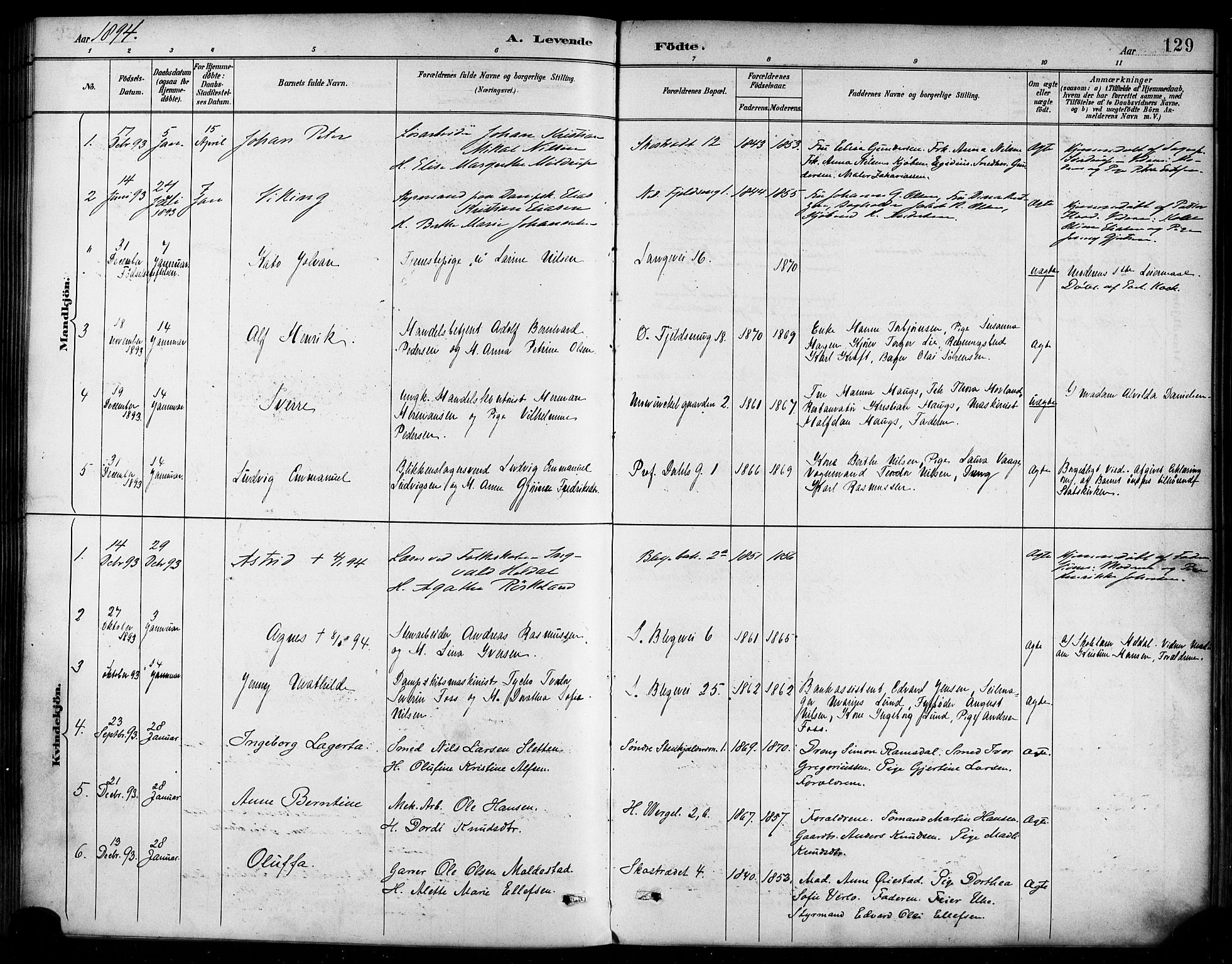 Korskirken sokneprestembete, AV/SAB-A-76101/H/Haa/L0022: Parish register (official) no. B 8, 1889-1899, p. 129