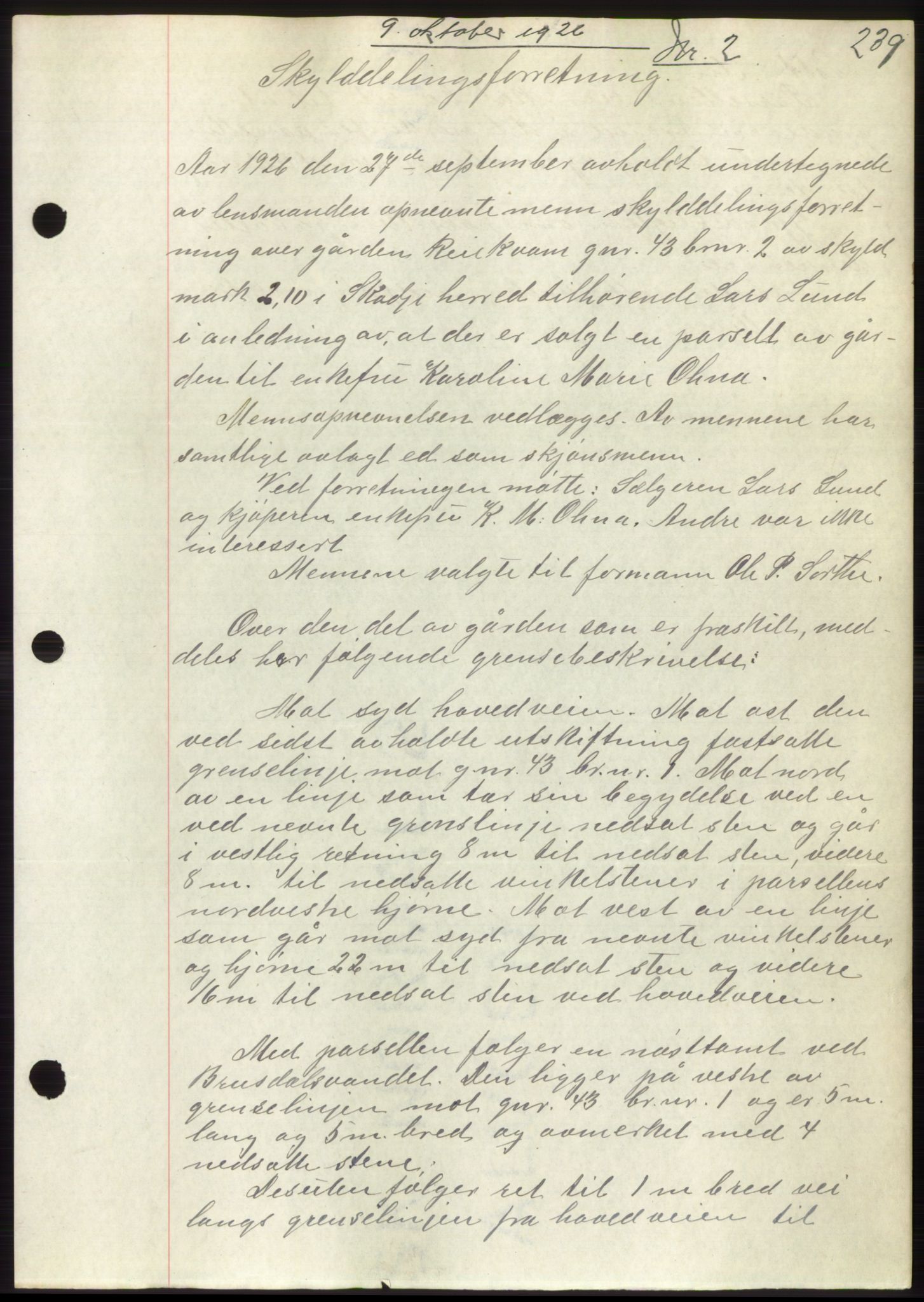 Nordre Sunnmøre sorenskriveri, AV/SAT-A-0006/1/2/2C/2Ca/L0035: Mortgage book no. 37, 1926-1926, Deed date: 09.10.1926