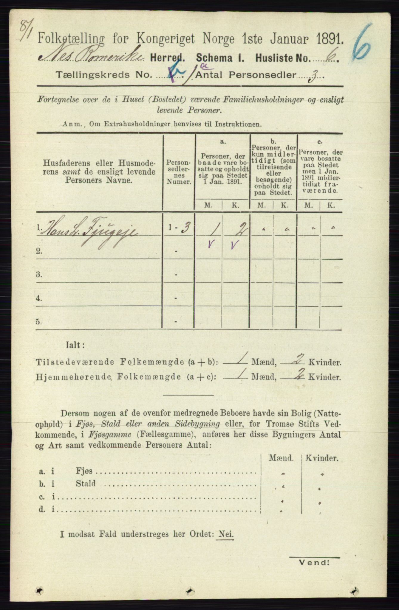 RA, 1891 census for 0236 Nes, 1891, p. 50