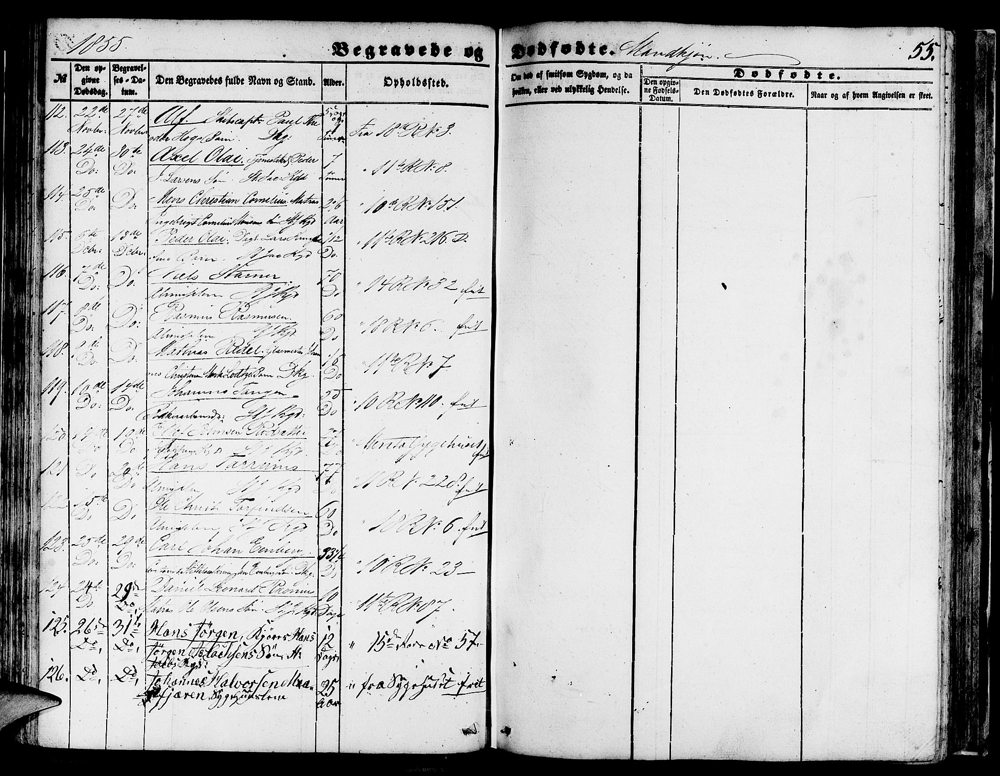 Domkirken sokneprestembete, AV/SAB-A-74801/H/Hab/L0038: Parish register (copy) no. E 2, 1847-1859, p. 55