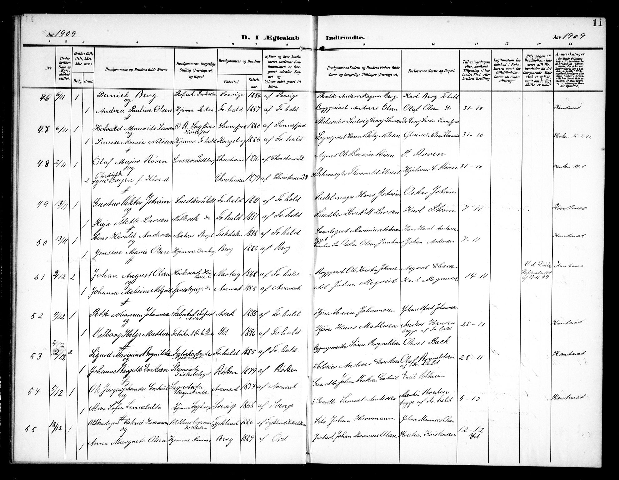 Halden prestekontor Kirkebøker, AV/SAO-A-10909/G/Ga/L0011: Parish register (copy) no. 11, 1906-1934, p. 11