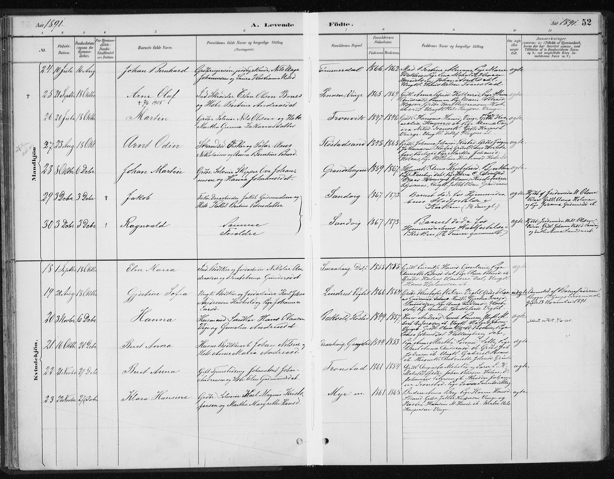 Ministerialprotokoller, klokkerbøker og fødselsregistre - Nord-Trøndelag, SAT/A-1458/701/L0010: Parish register (official) no. 701A10, 1883-1899, p. 52