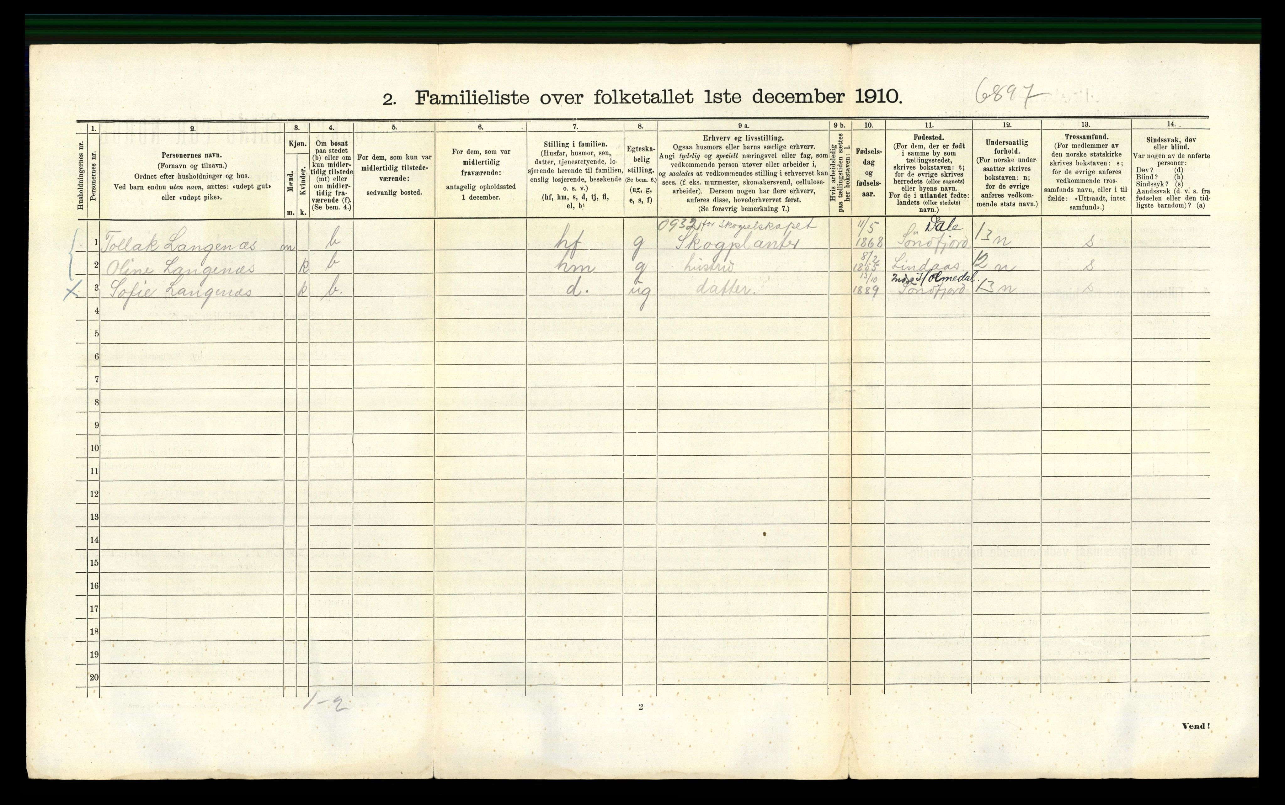 RA, 1910 census for Bergen, 1910, p. 33664