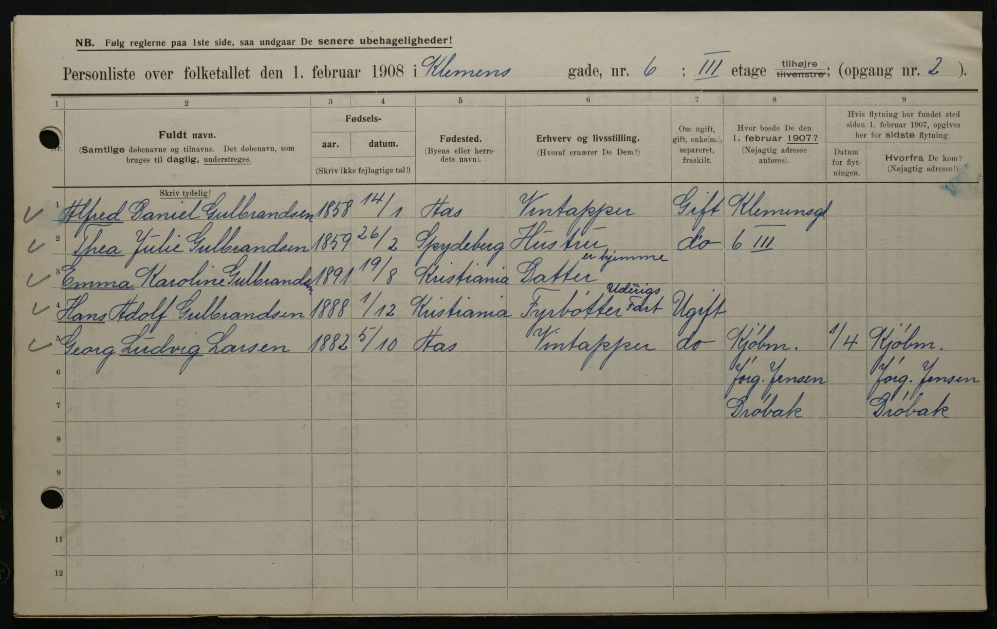 OBA, Municipal Census 1908 for Kristiania, 1908, p. 12072