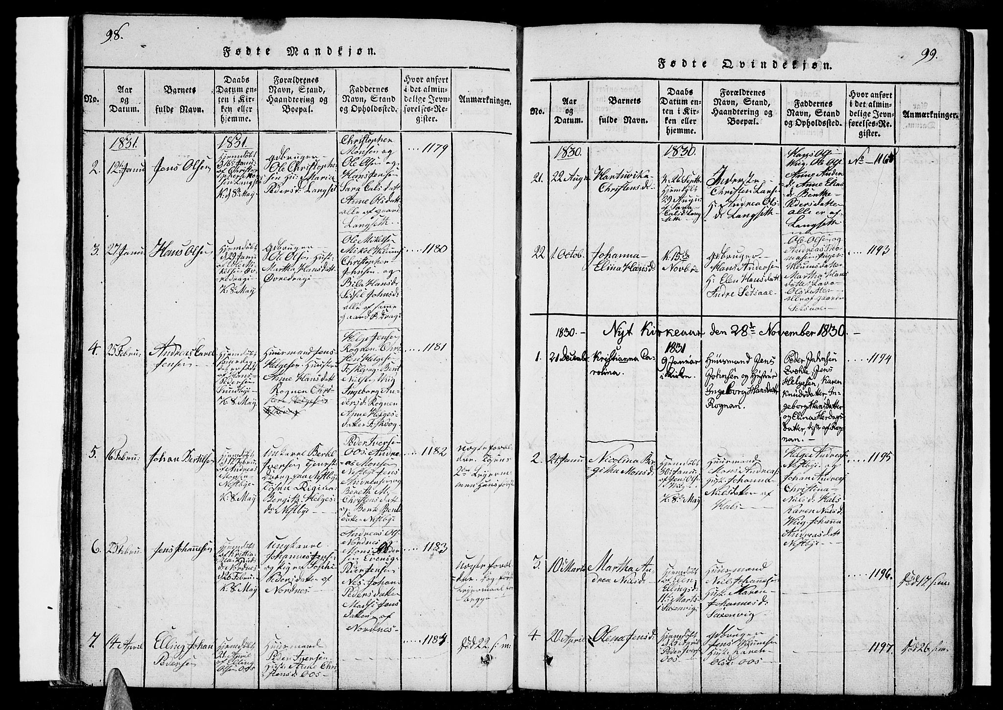 Ministerialprotokoller, klokkerbøker og fødselsregistre - Nordland, SAT/A-1459/847/L0665: Parish register (official) no. 847A05, 1818-1841, p. 98-99