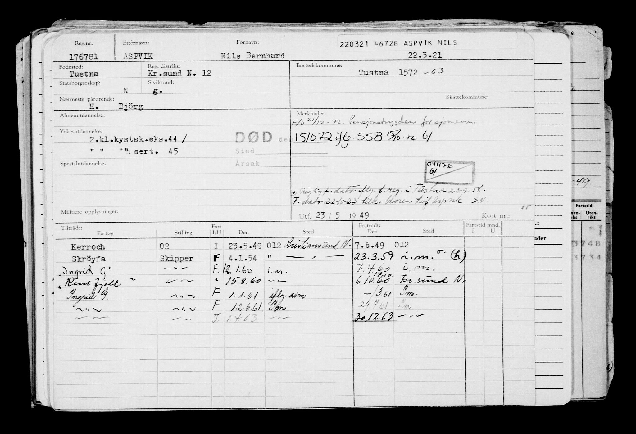 Direktoratet for sjømenn, RA/S-3545/G/Gb/L0191: Hovedkort, 1921, p. 569