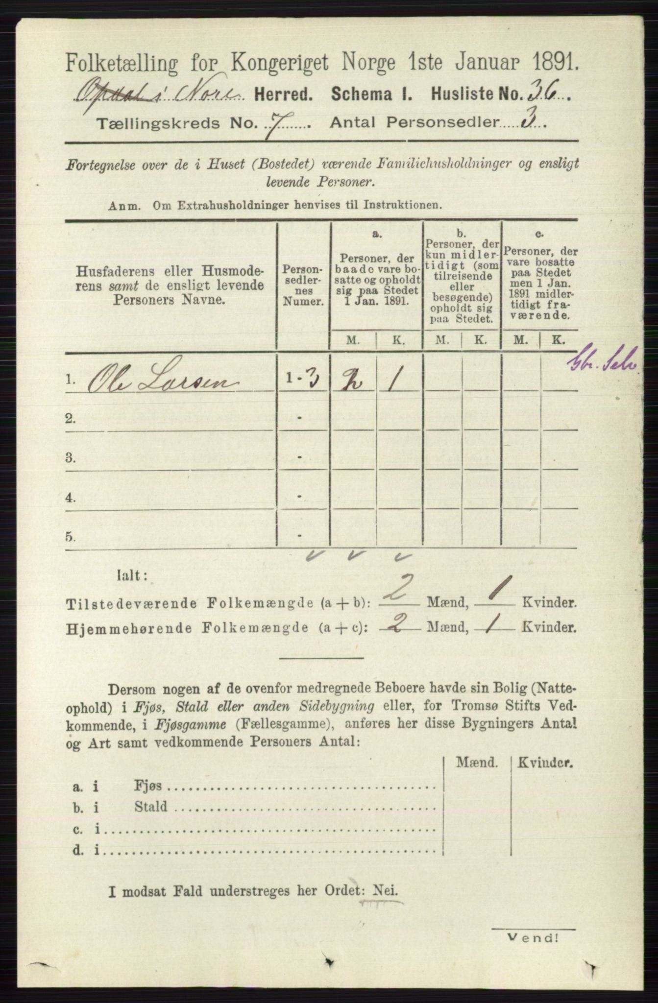 RA, 1891 census for 0633 Nore, 1891, p. 2598