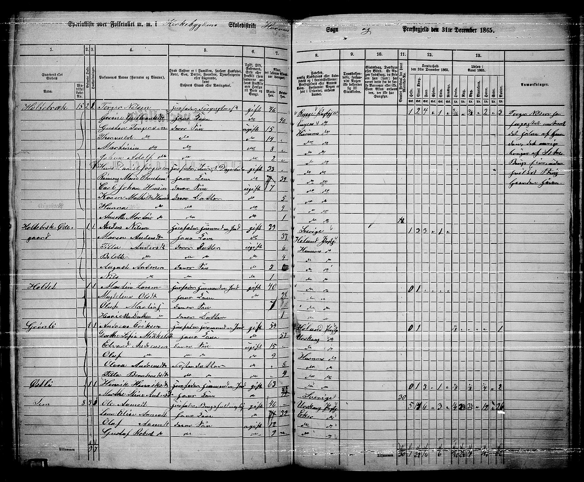 RA, 1865 census for Hurum, 1865, p. 6