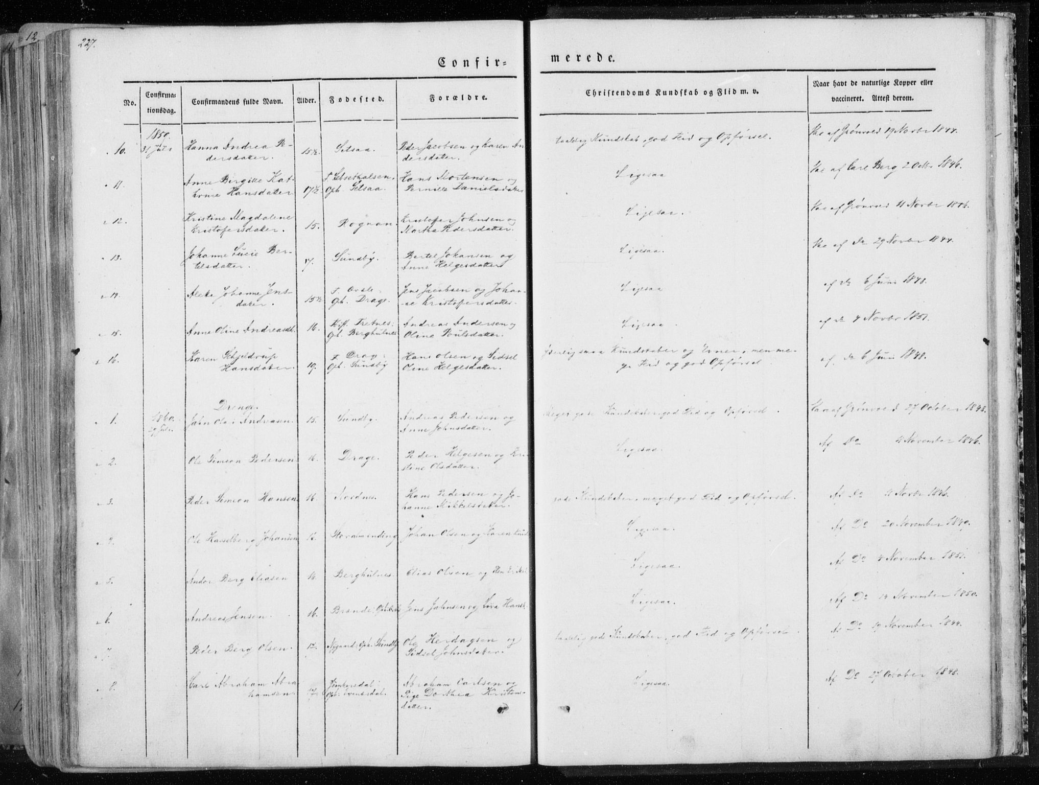 Ministerialprotokoller, klokkerbøker og fødselsregistre - Nordland, SAT/A-1459/847/L0666: Parish register (official) no. 847A06, 1842-1871, p. 227