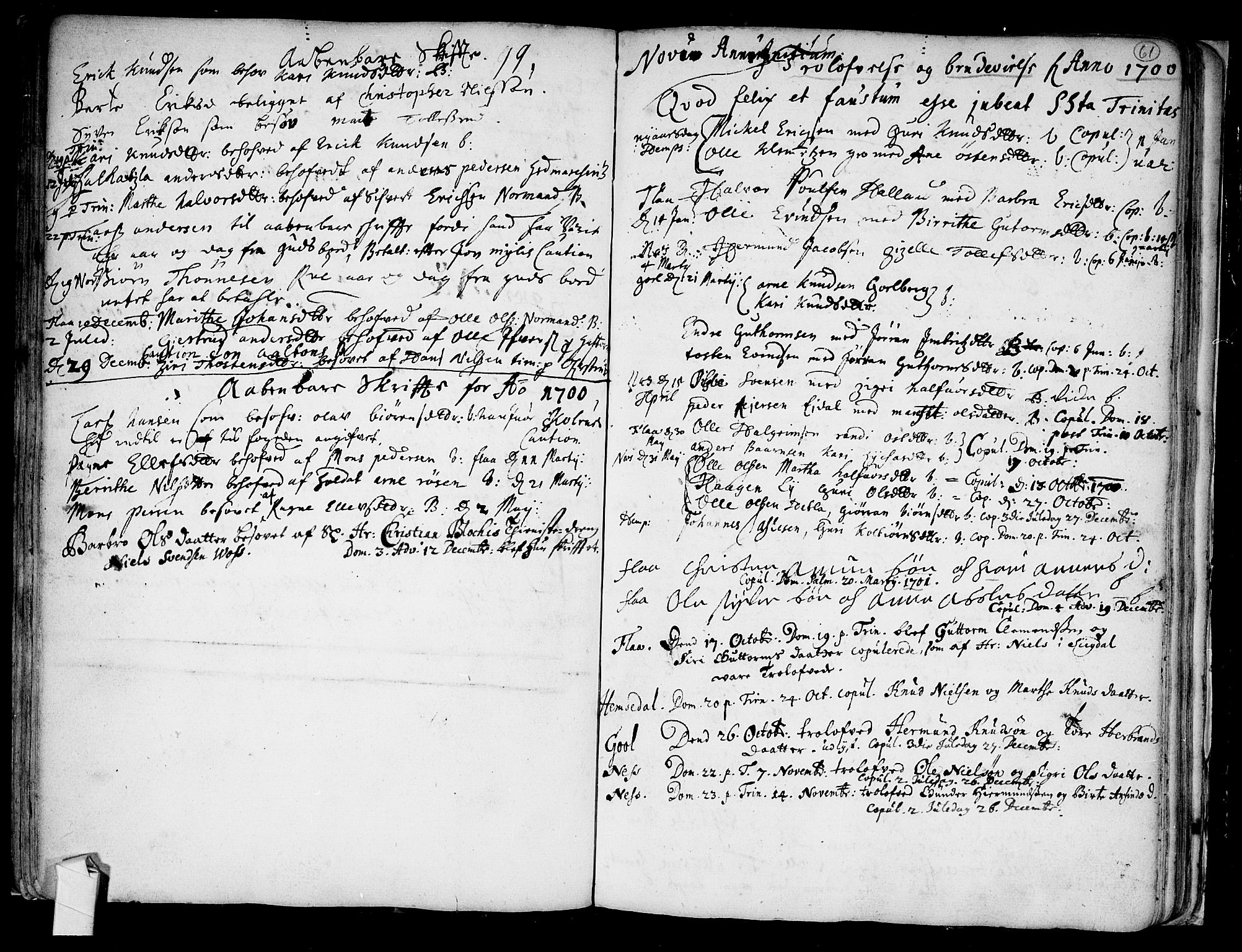 Nes kirkebøker, SAKO/A-236/F/Fa/L0001: Parish register (official) no. 1, 1693-1706, p. 61