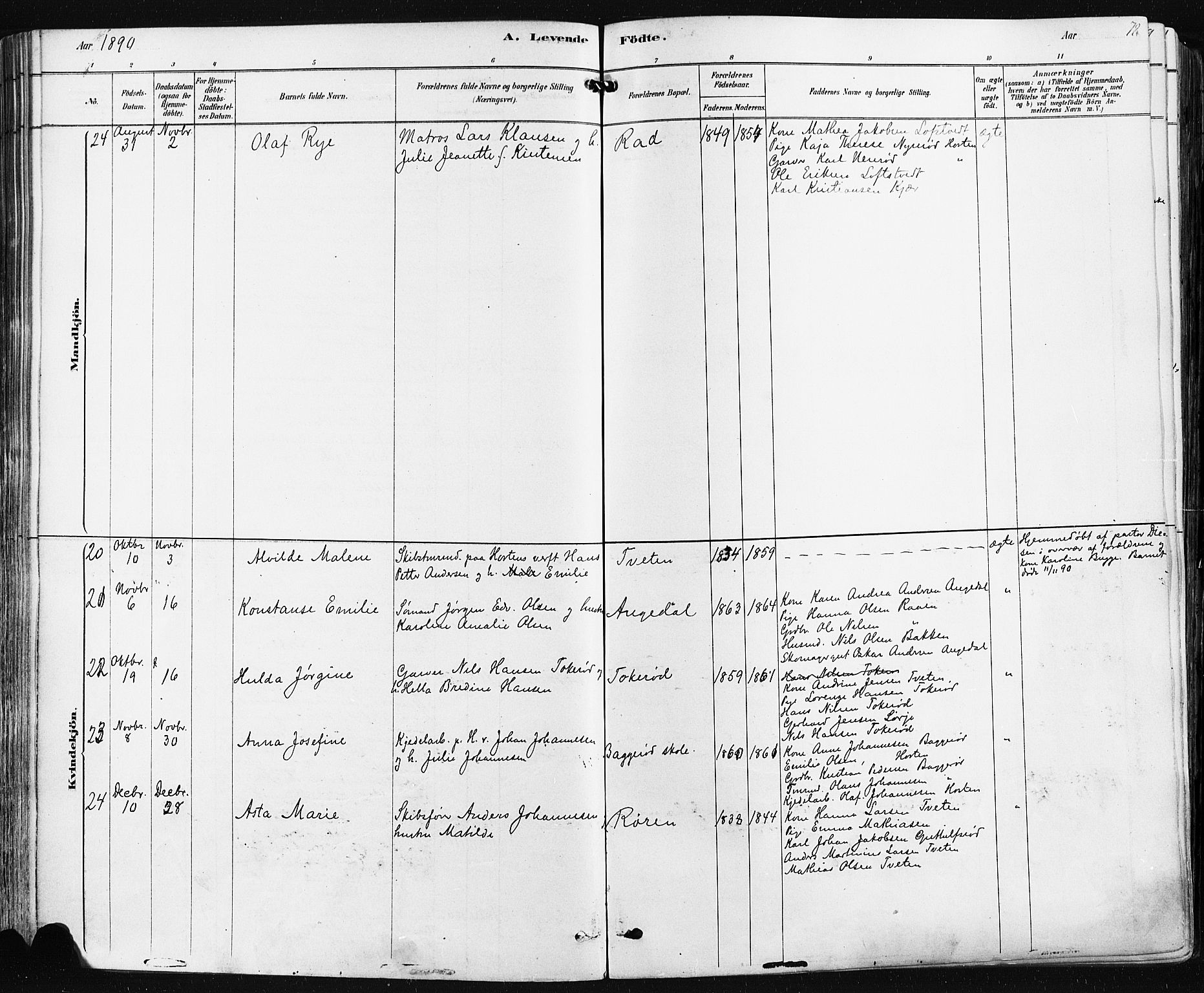 Borre kirkebøker, AV/SAKO-A-338/F/Fa/L0009: Parish register (official) no. I 9, 1878-1896, p. 78