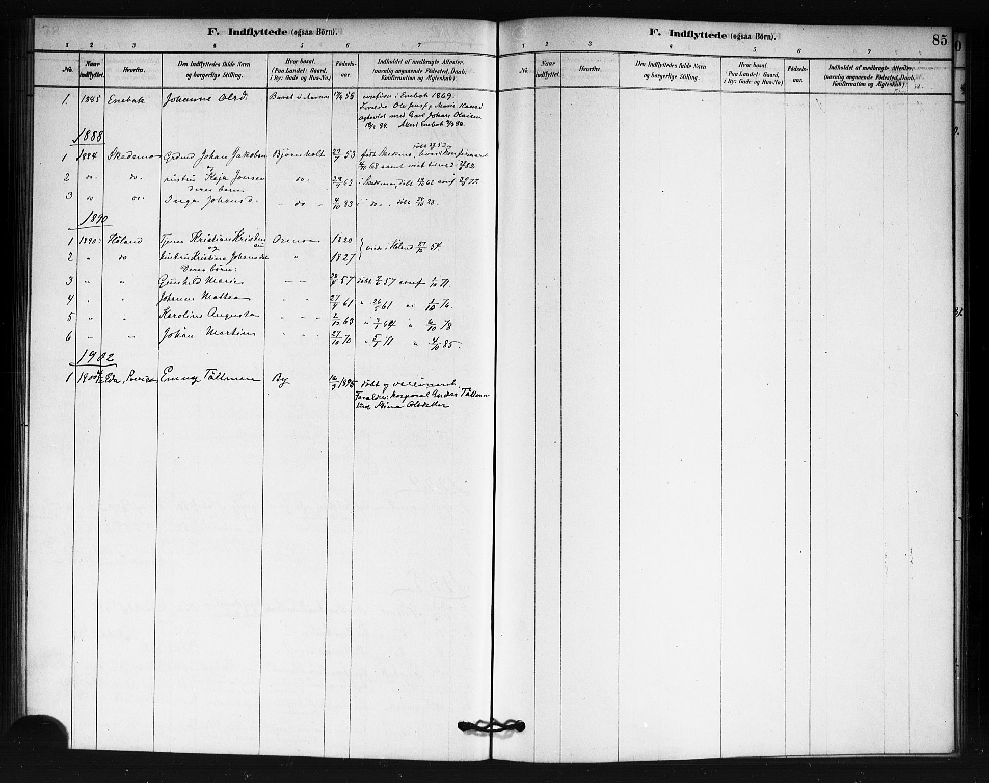 Fet prestekontor Kirkebøker, AV/SAO-A-10370a/F/Fb/L0001: Parish register (official) no. II 1, 1878-1891, p. 85