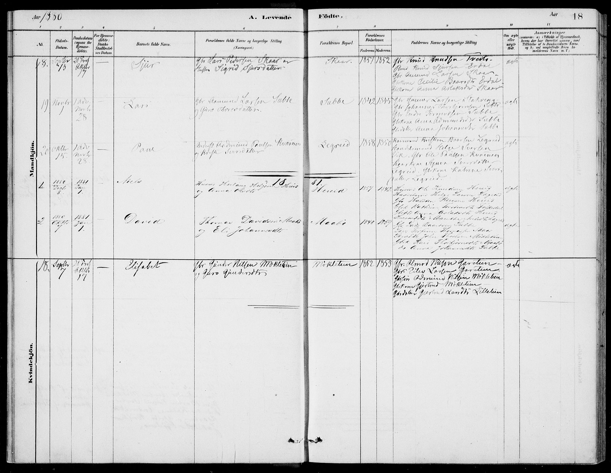 Ulvik sokneprestembete, AV/SAB-A-78801/H/Haa: Parish register (official) no. D  1, 1878-1903, p. 18