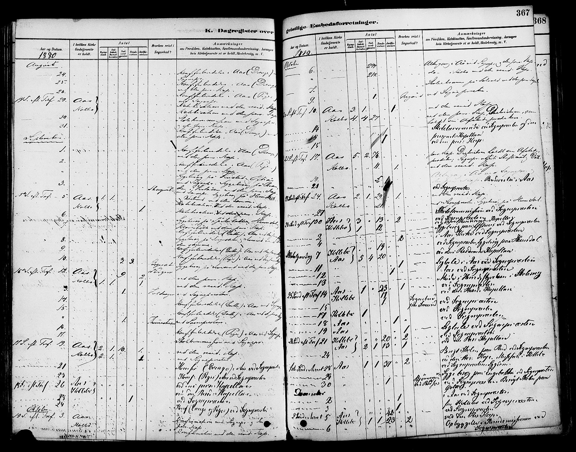 Vestre Toten prestekontor, SAH/PREST-108/H/Ha/Haa/L0009: Parish register (official) no. 9, 1878-1894, p. 367