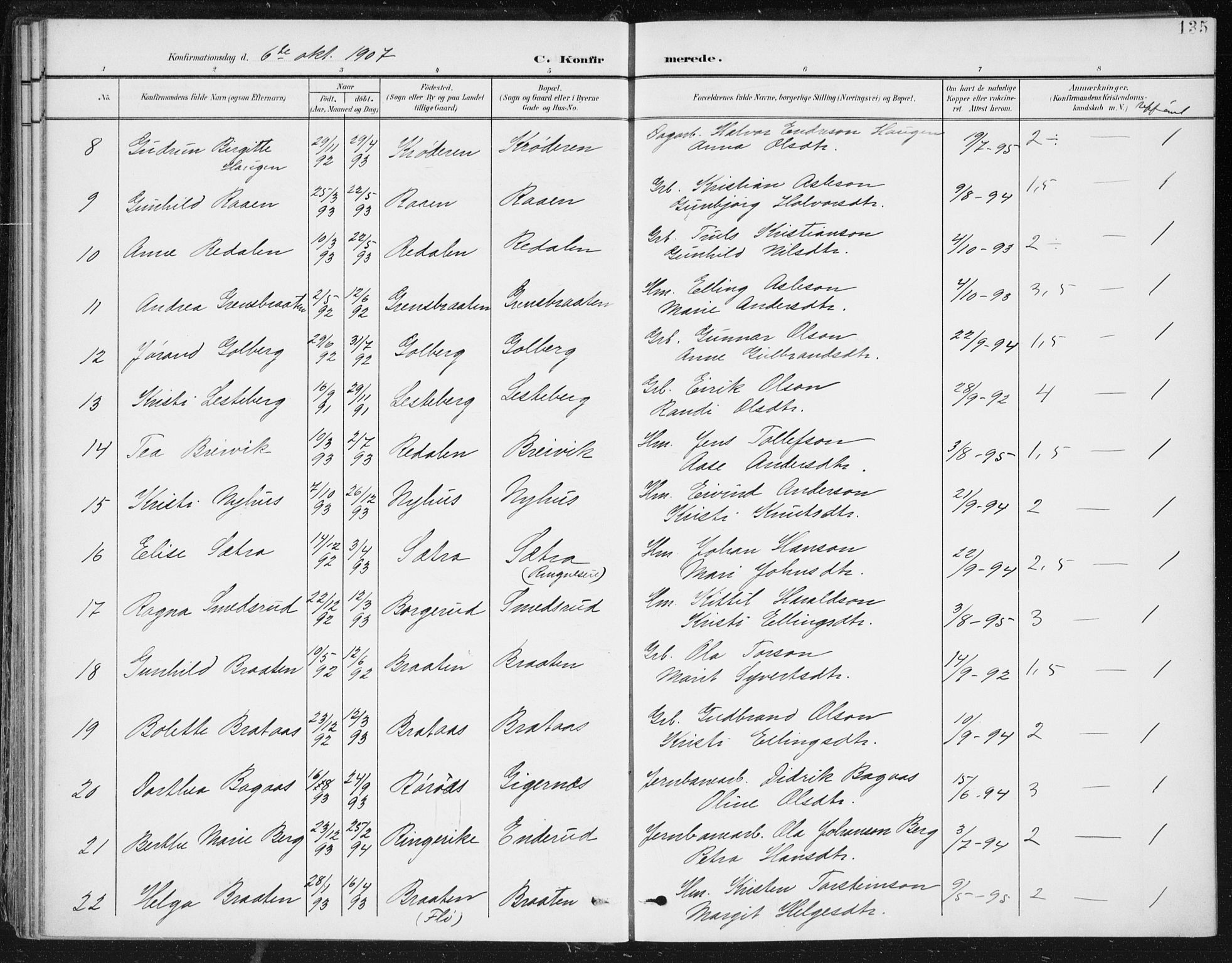 Krødsherad kirkebøker, AV/SAKO-A-19/F/Fa/L0007: Parish register (official) no. 7, 1900-1915, p. 135