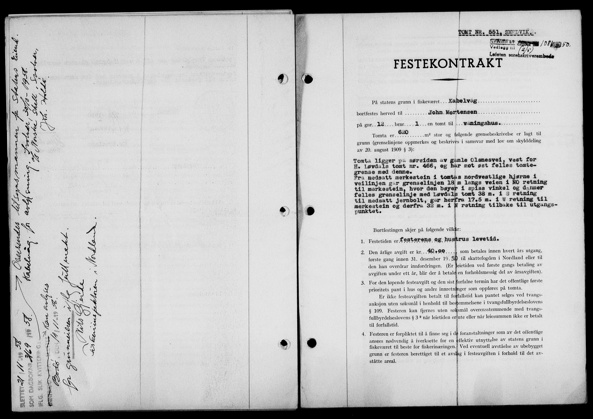 Lofoten sorenskriveri, SAT/A-0017/1/2/2C/L0023a: Mortgage book no. 23a, 1950-1950, Diary no: : 1081/1950