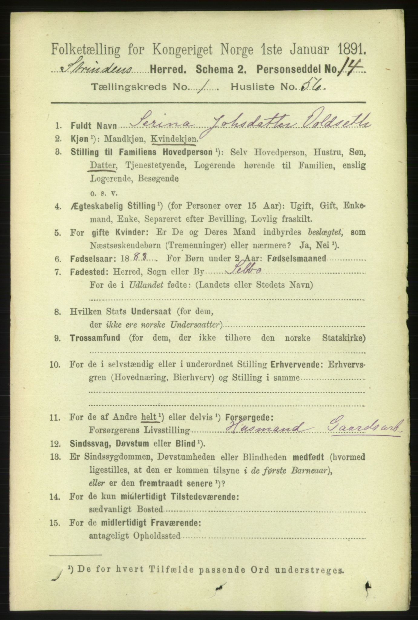 RA, 1891 census for 1660 Strinda, 1891, p. 683