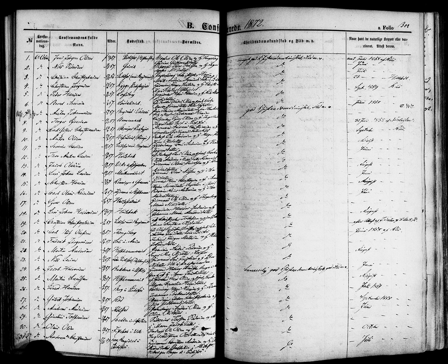 Hof kirkebøker, SAKO/A-64/F/Fa/L0006: Parish register (official) no. I 6, 1851-1877, p. 308