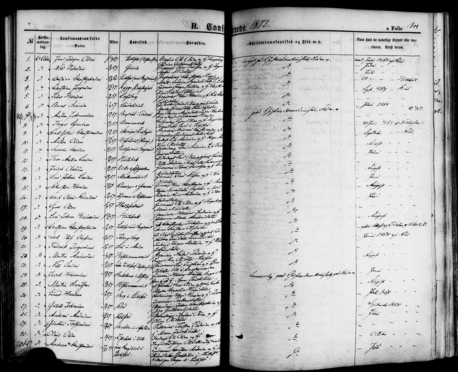 Hof kirkebøker, AV/SAKO-A-64/F/Fa/L0006: Parish register (official) no. I 6, 1851-1877, p. 308