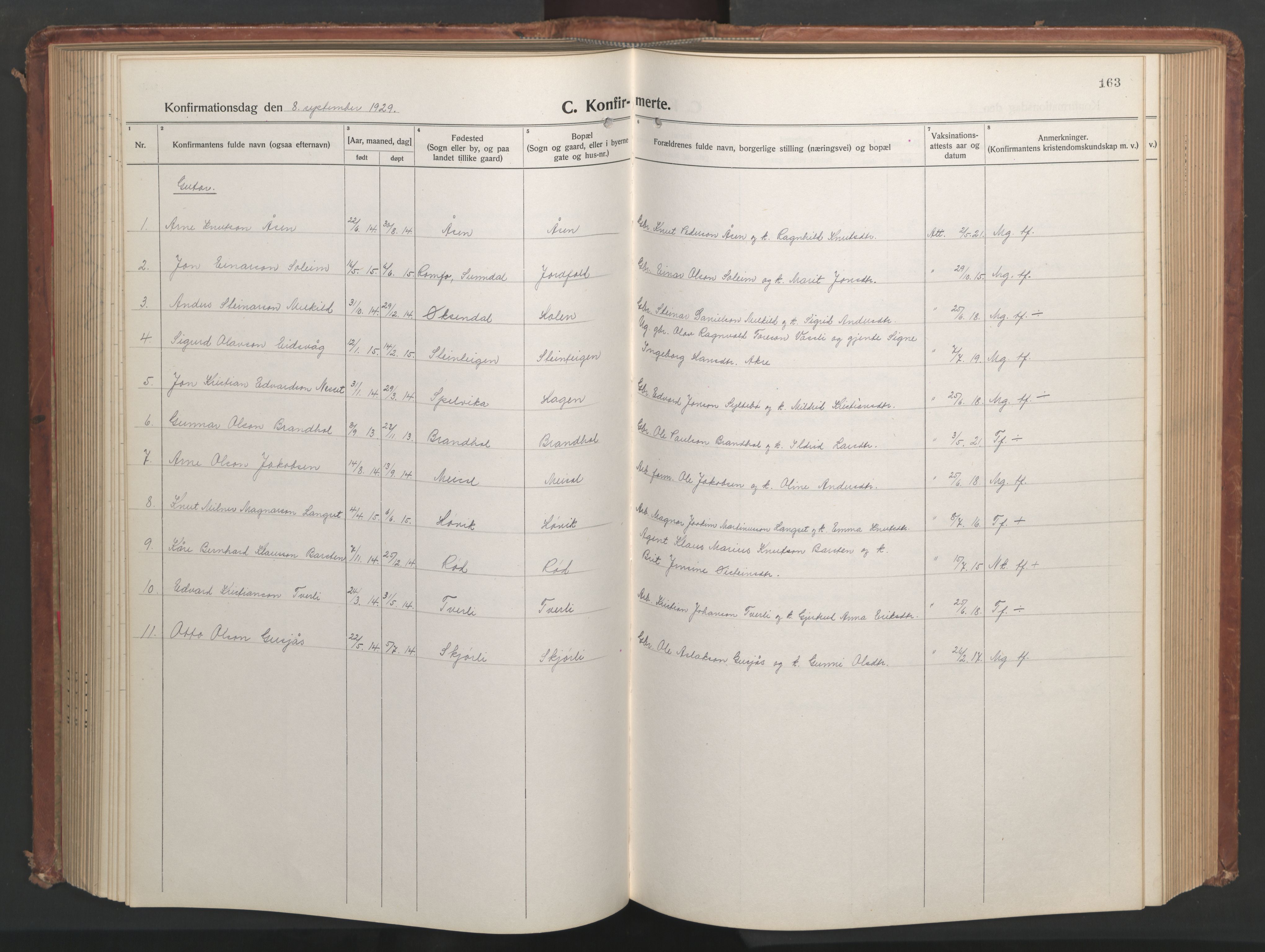 Ministerialprotokoller, klokkerbøker og fødselsregistre - Møre og Romsdal, SAT/A-1454/551/L0633: Parish register (copy) no. 551C05, 1921-1961, p. 163