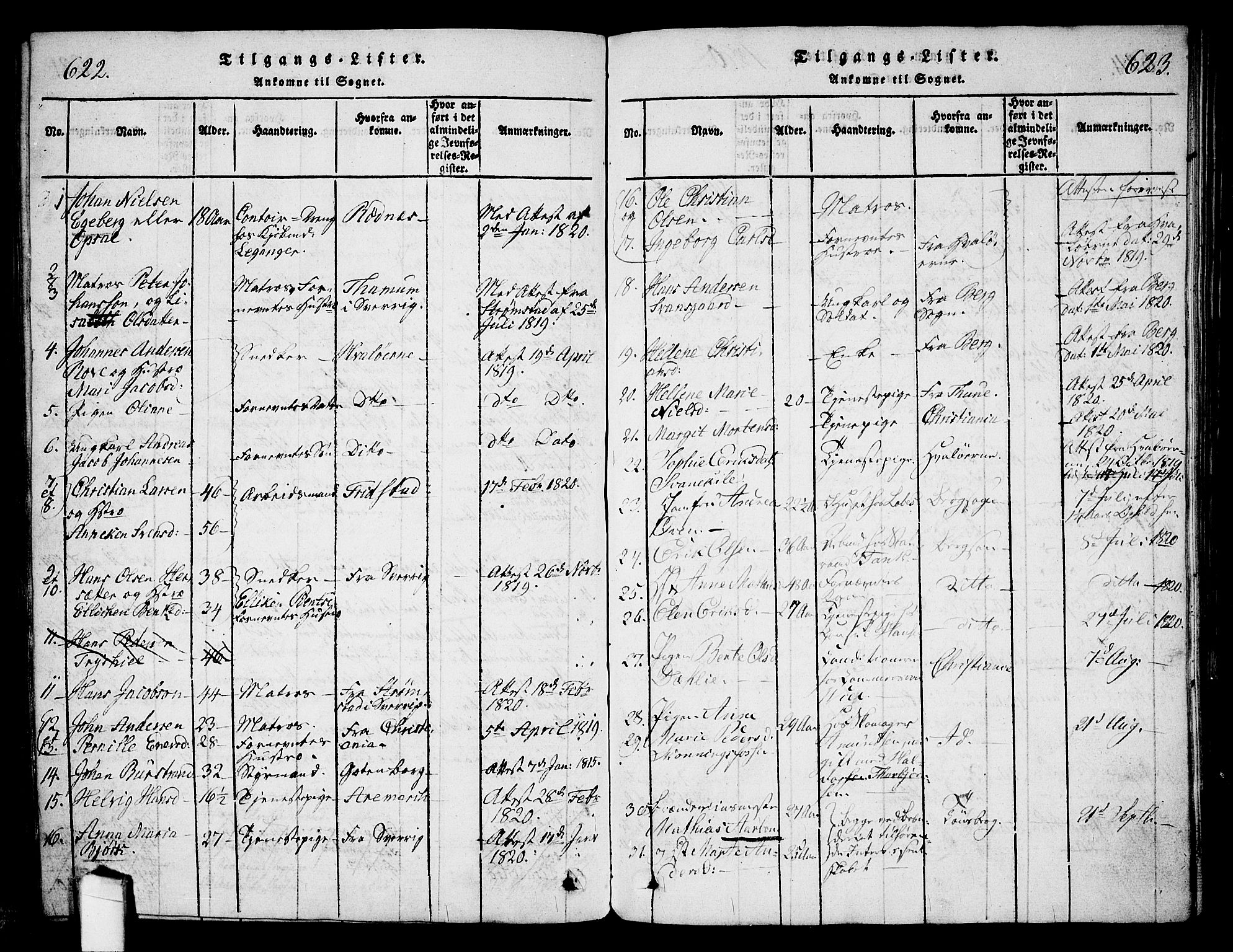 Halden prestekontor Kirkebøker, AV/SAO-A-10909/G/Ga/L0001: Parish register (copy) no. 1, 1815-1833, p. 622-623